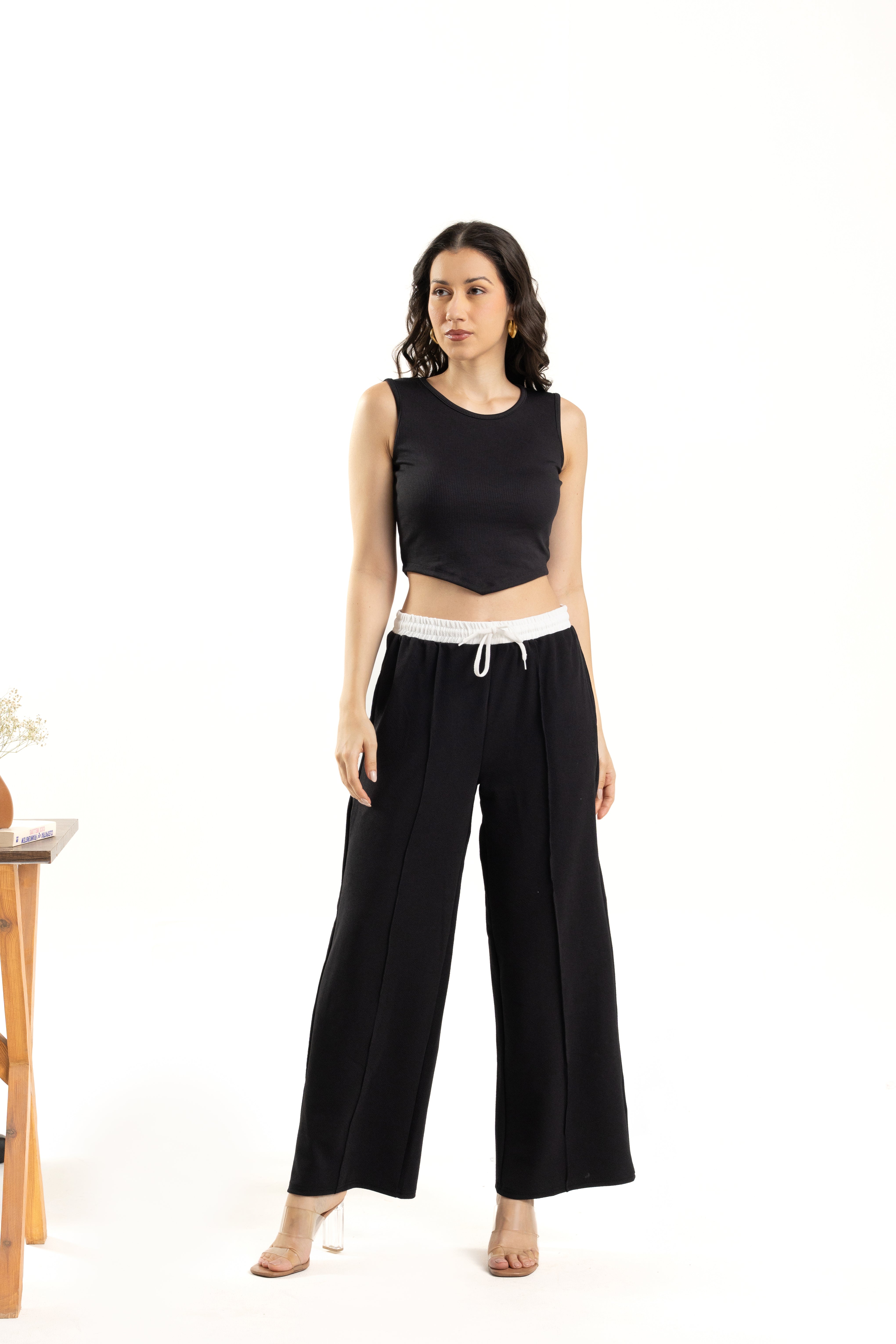 womens Ribbed Black Sleeveless Crop Top