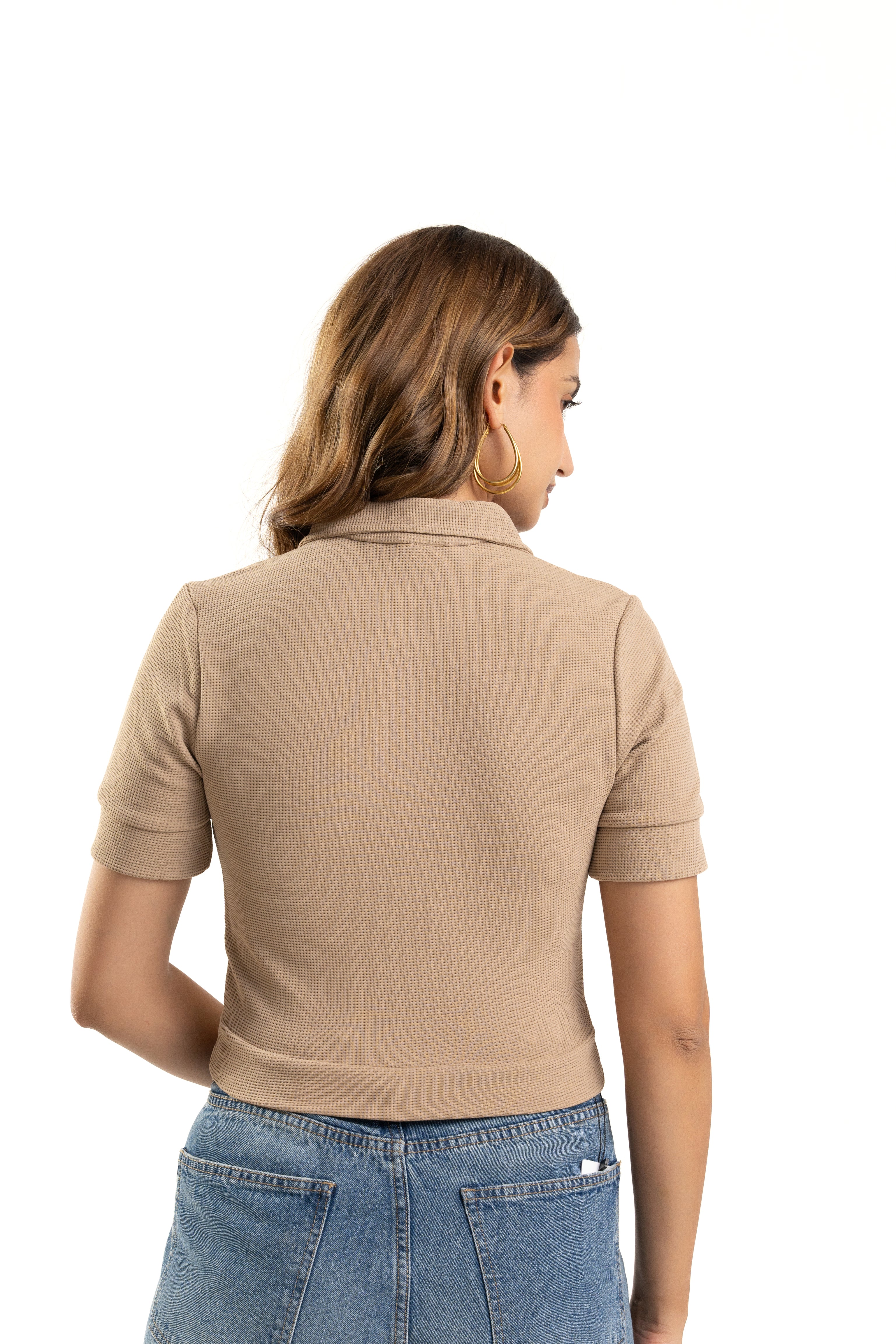 Beige Collared Top for Women Stylish Summer Wear