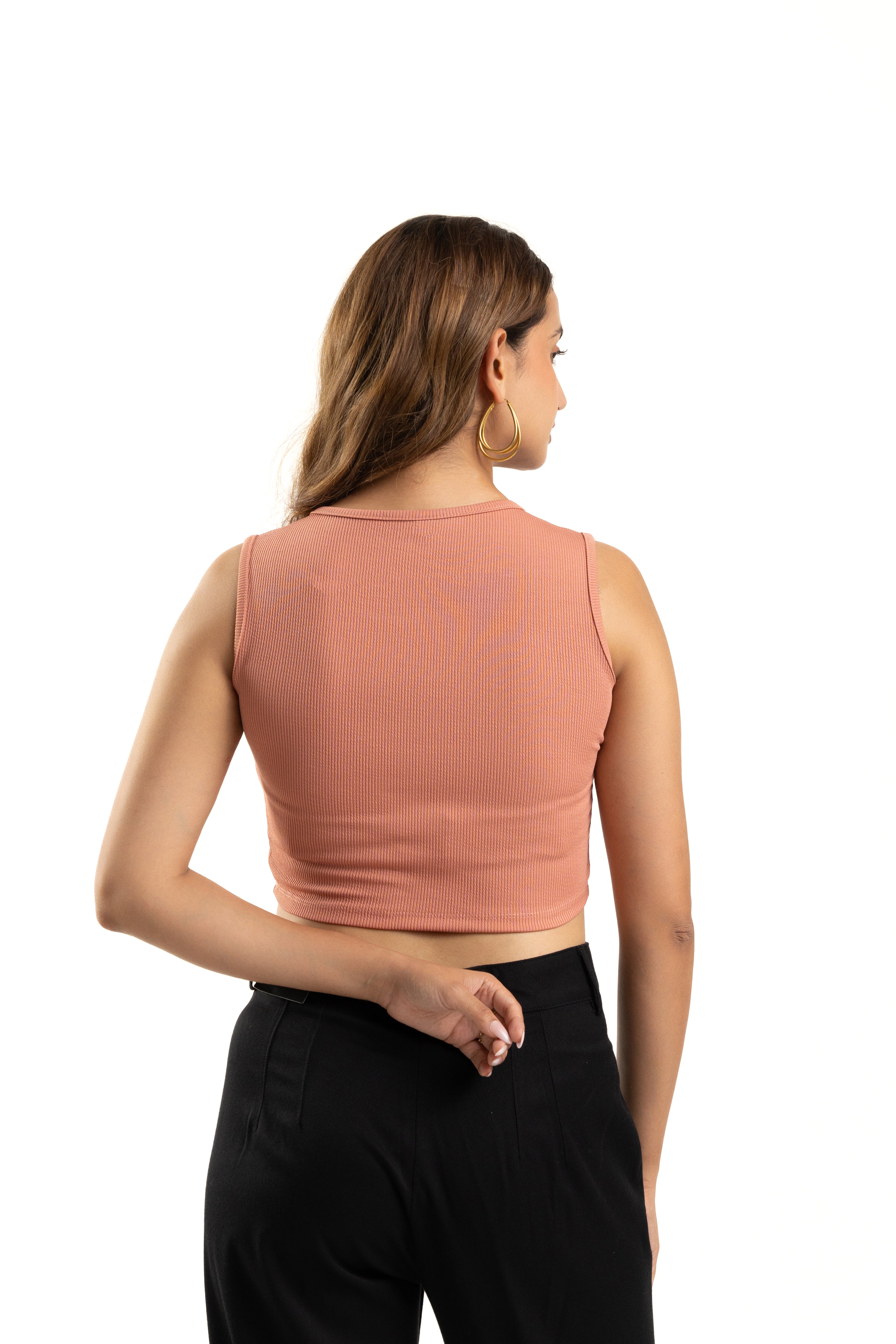 womens Ribbed Pink Sleeveless Crop Top