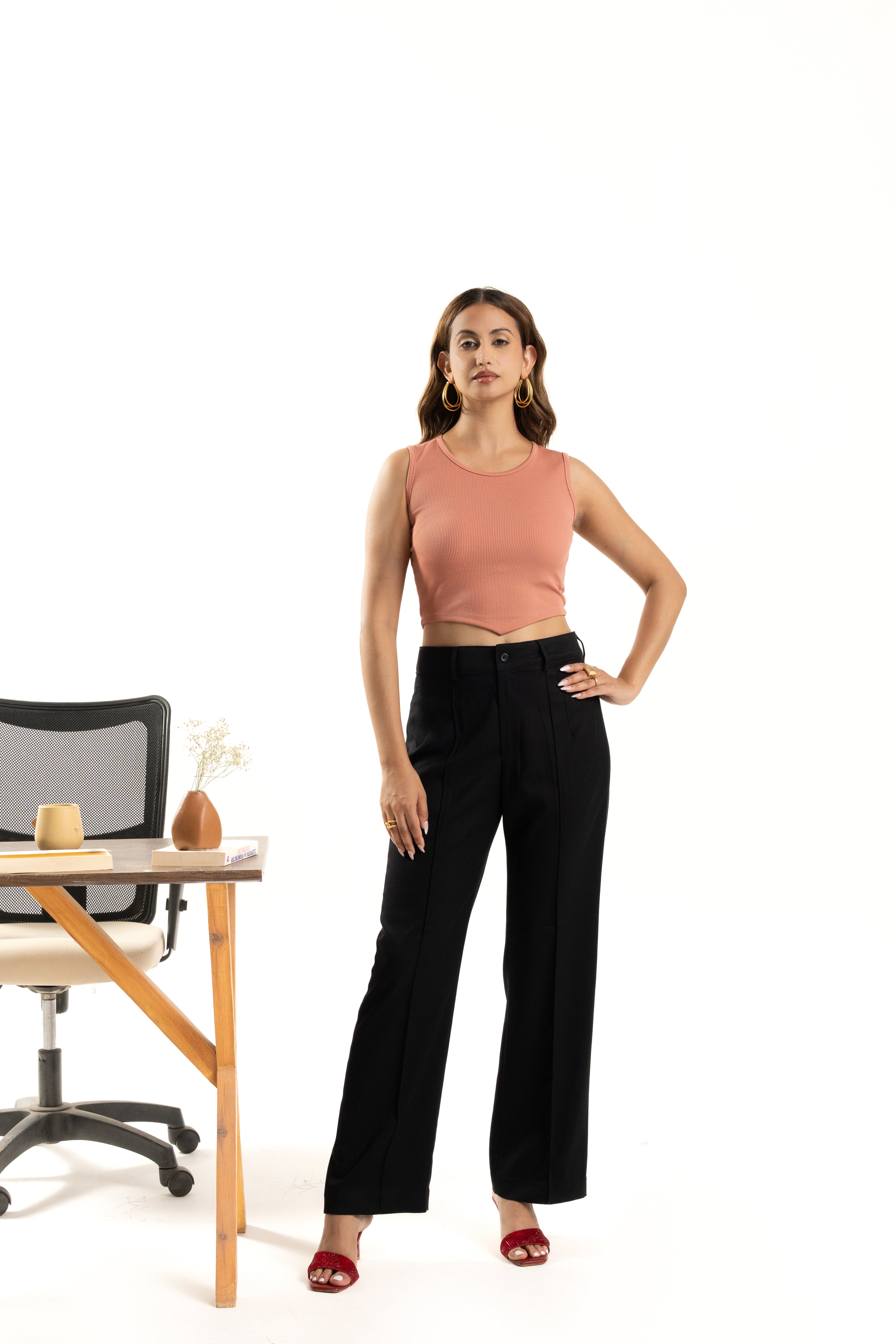 womens Ribbed Pink Sleeveless Crop Top