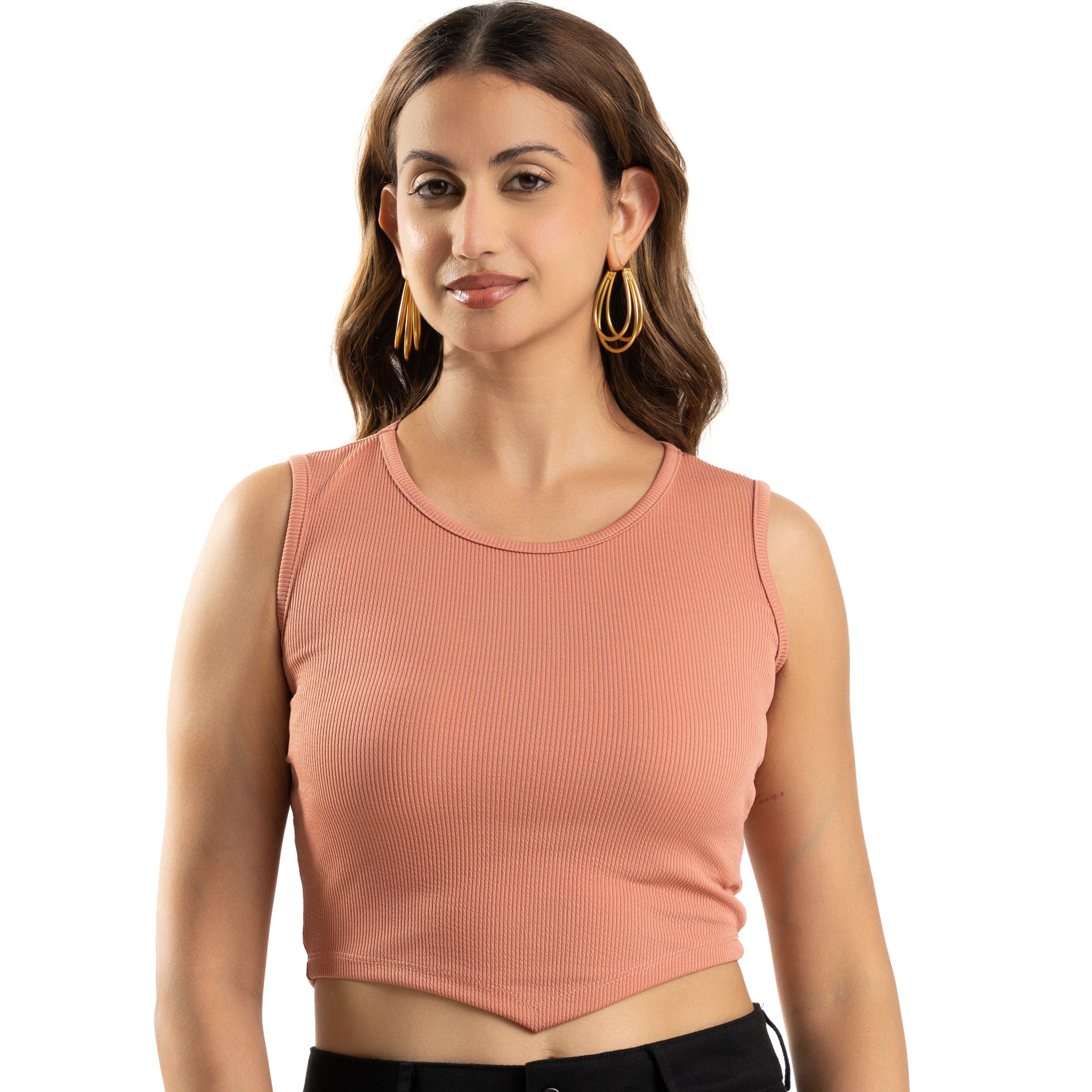 womens Ribbed Pink Sleeveless Crop Top