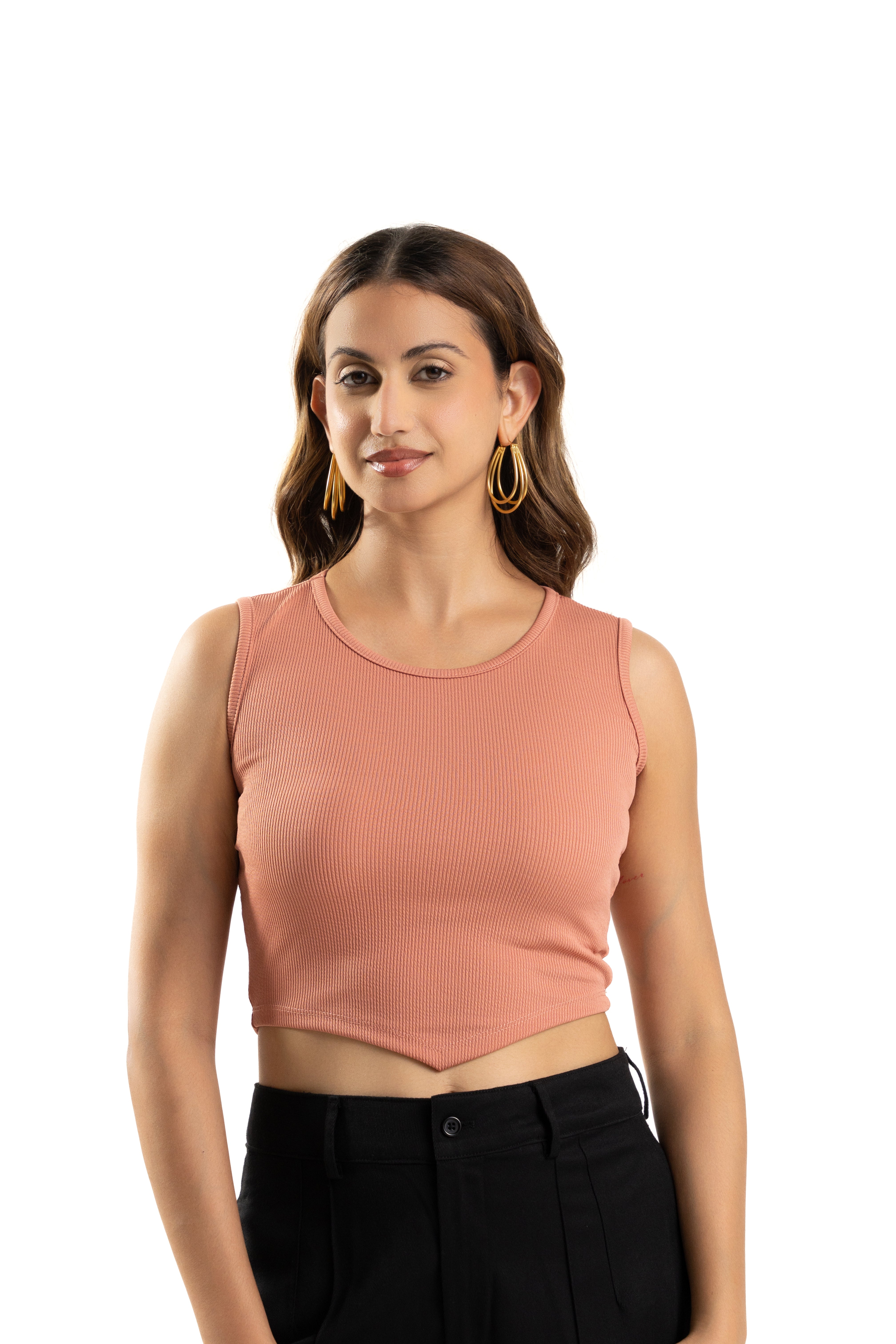 womens Ribbed Pink Sleeveless Crop Top
