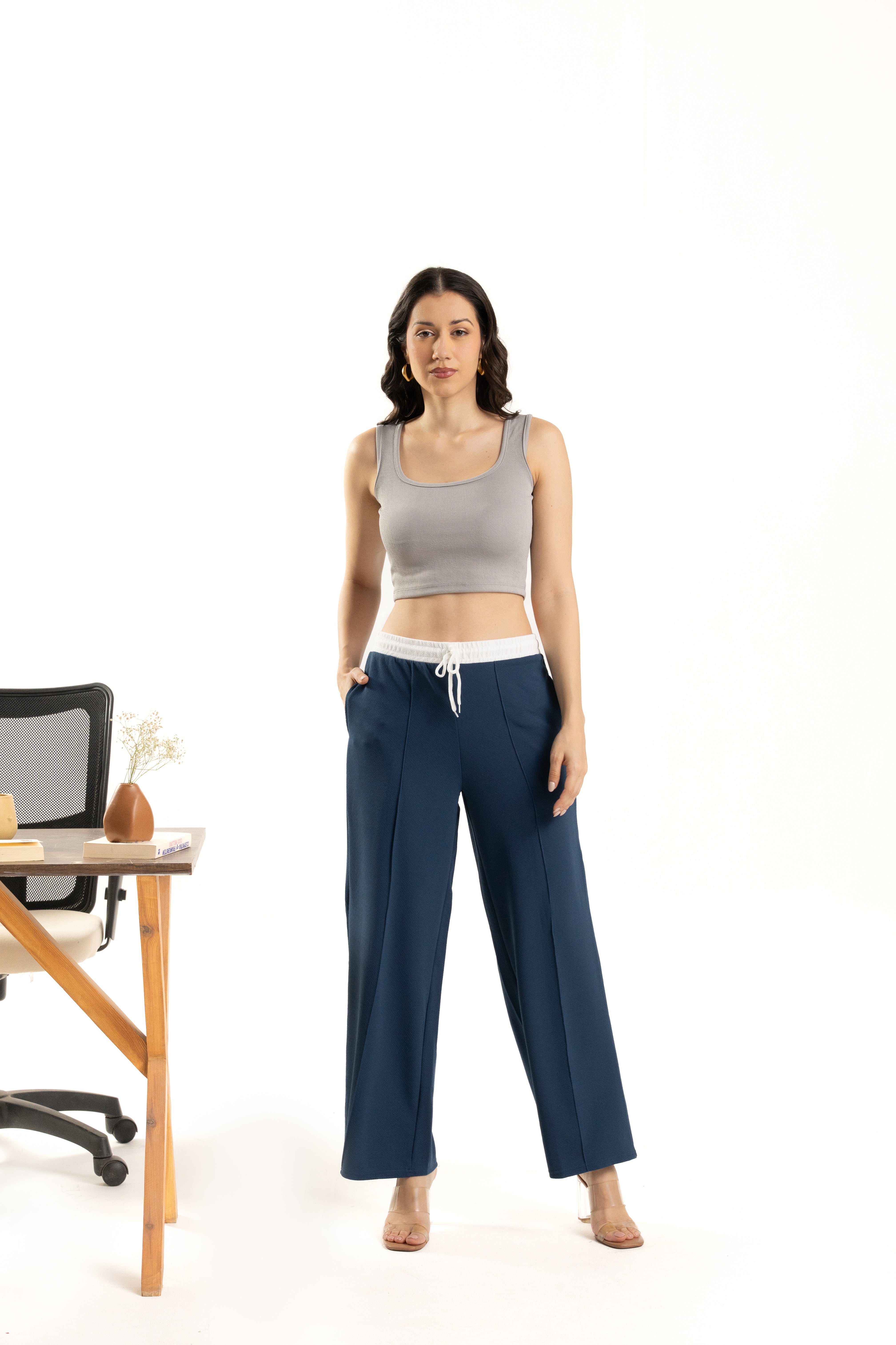 Gray Sleeveless Square Neck Crop Top For Women