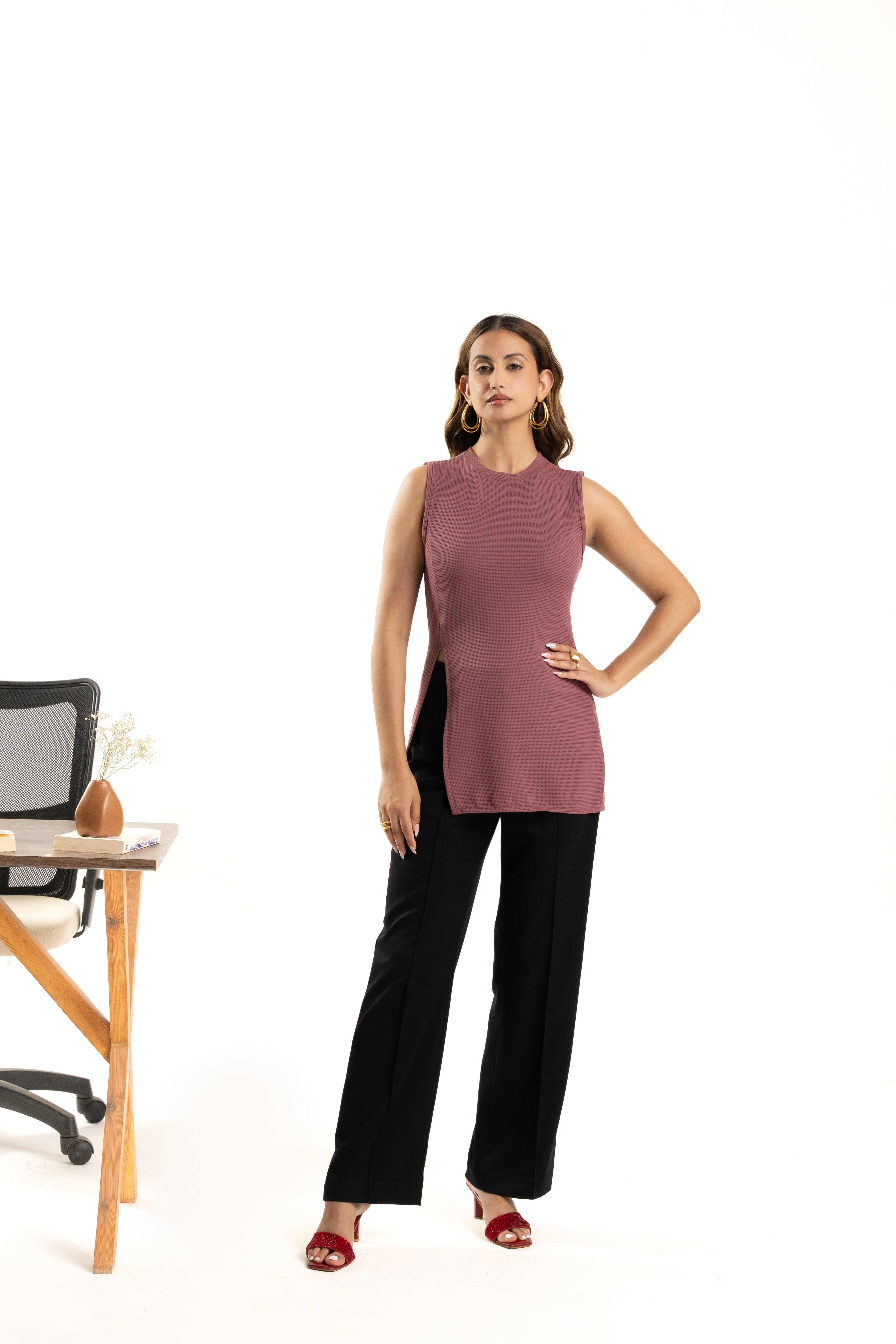 Purple Sleeveless Side Slit Long Top for Women