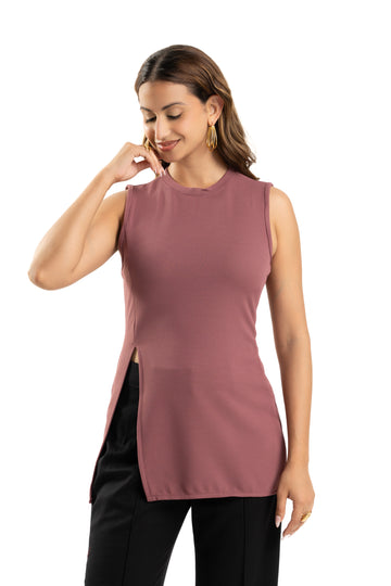Purple Sleeveless Side Slit Long Top for Women