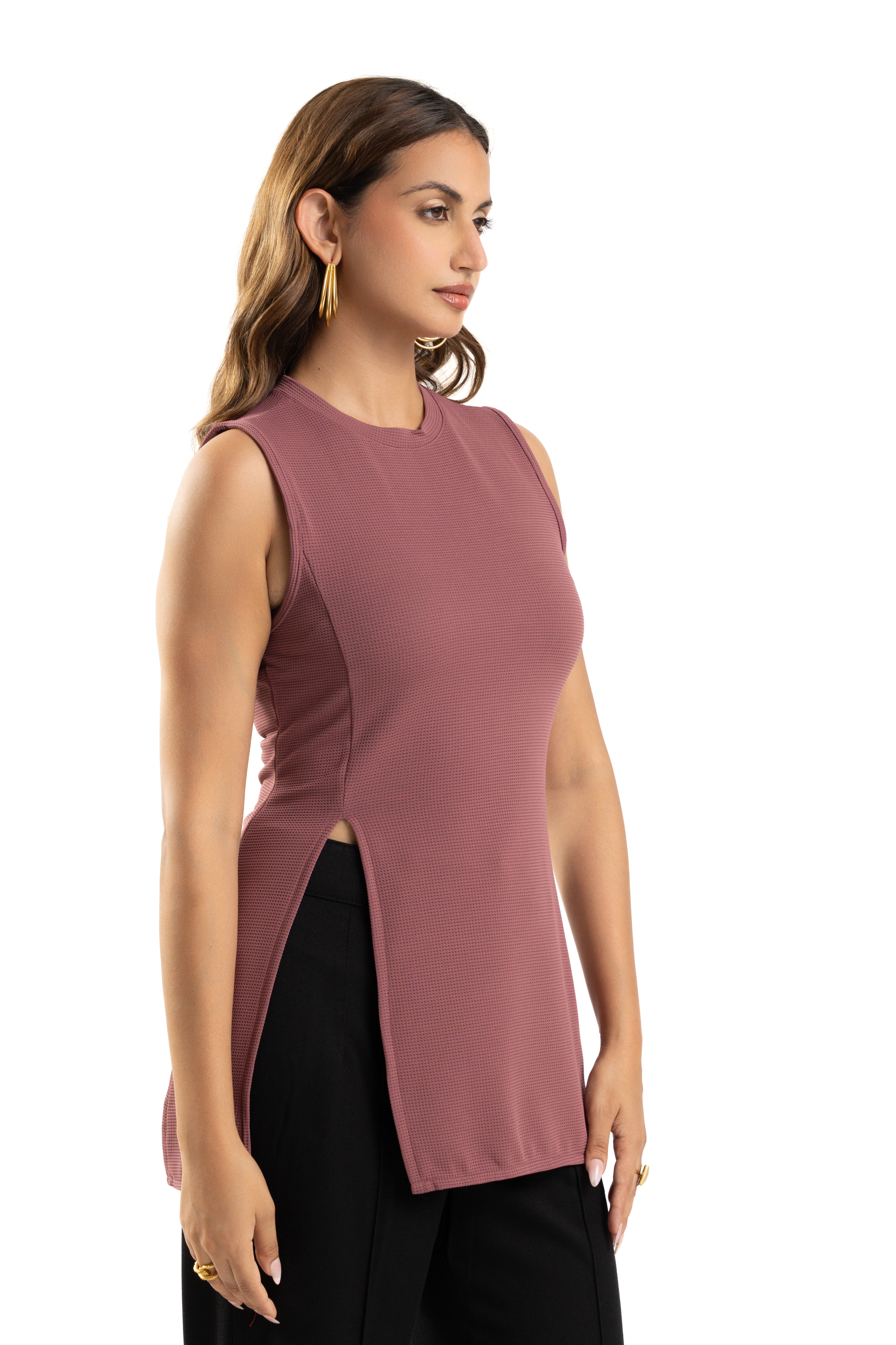 Purple Sleeveless Side Slit Long Top for Women