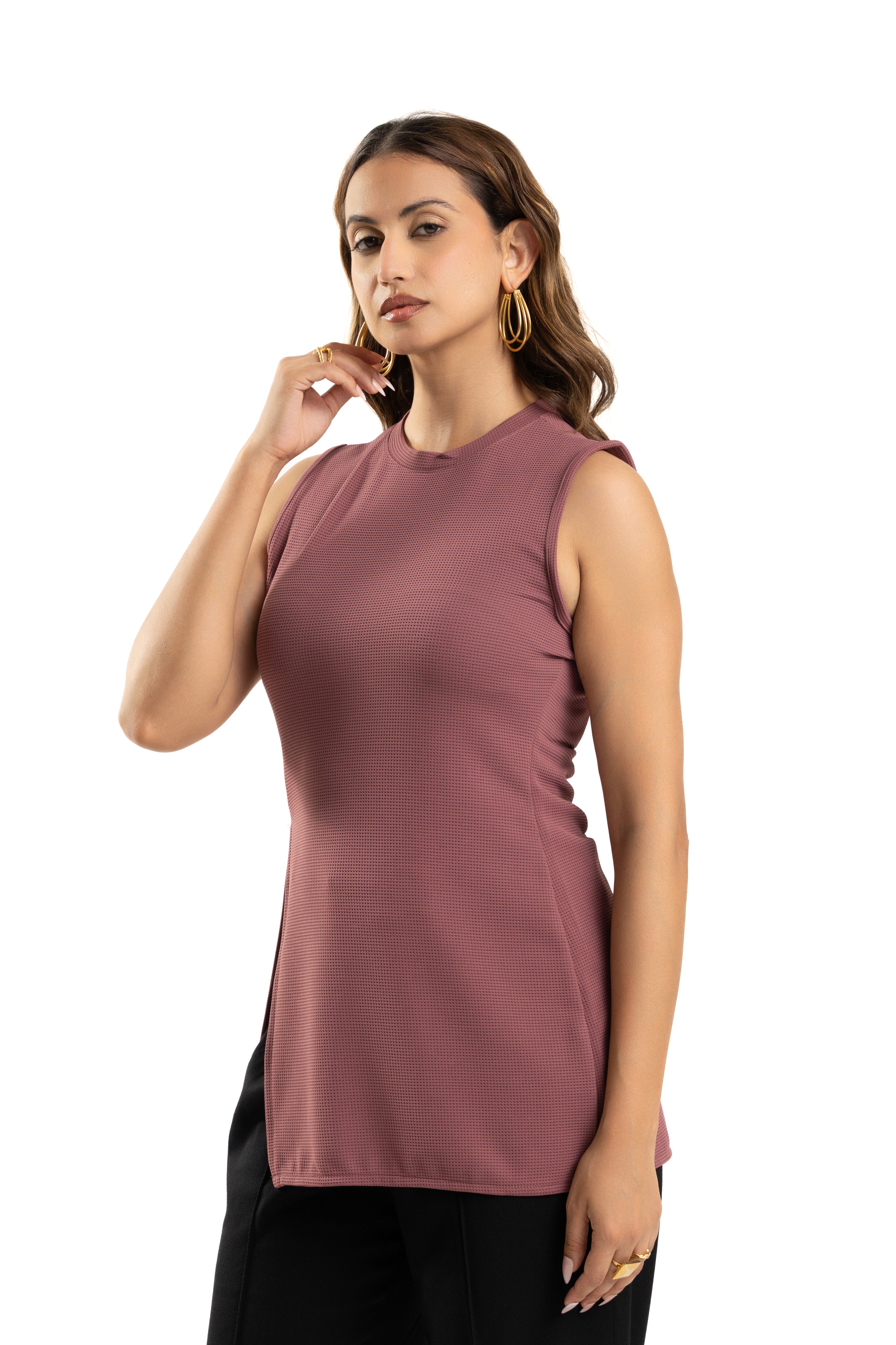 Purple Sleeveless Side Slit Long Top for Women