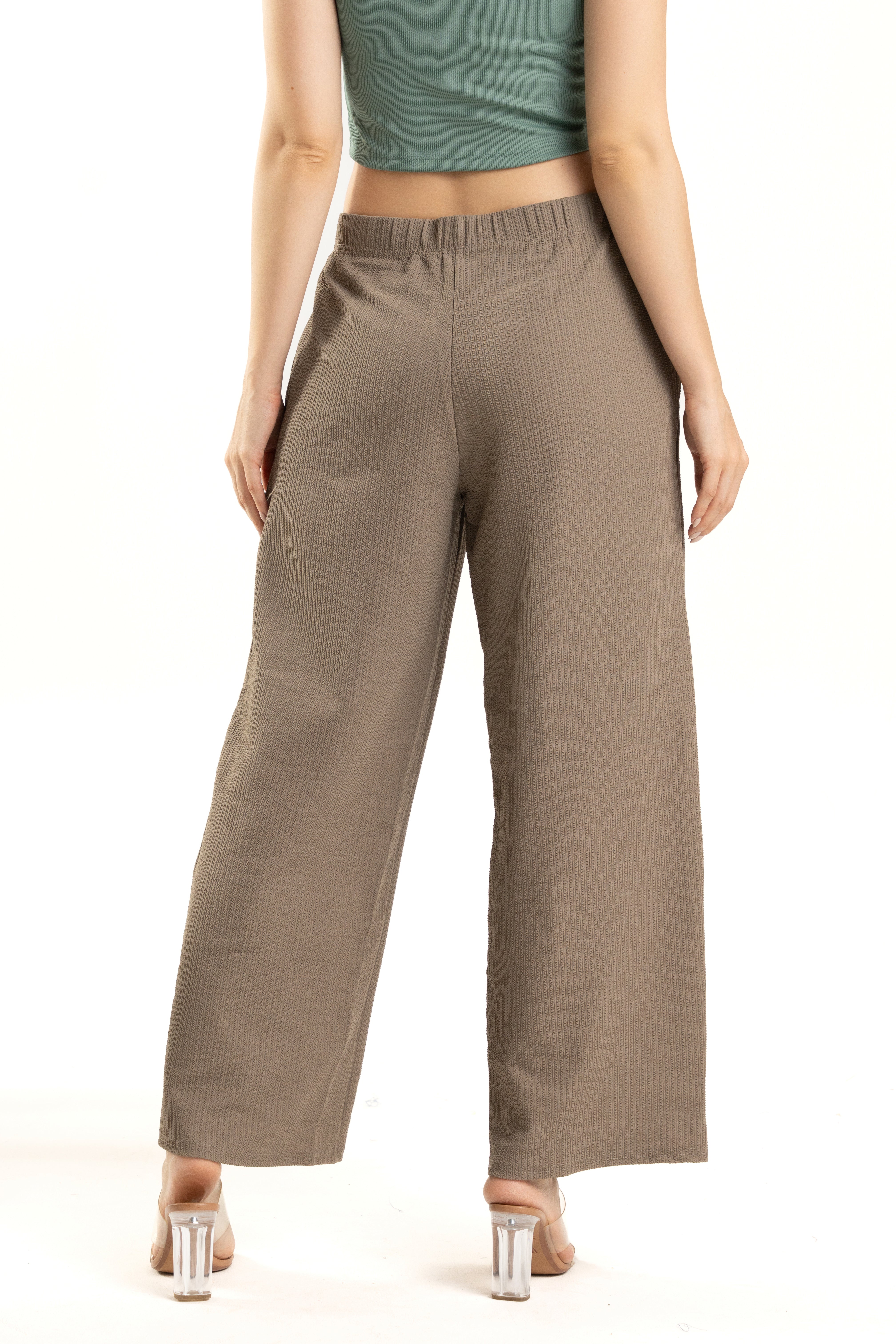 Gray Ribbed Pants with Elasticated Waistband