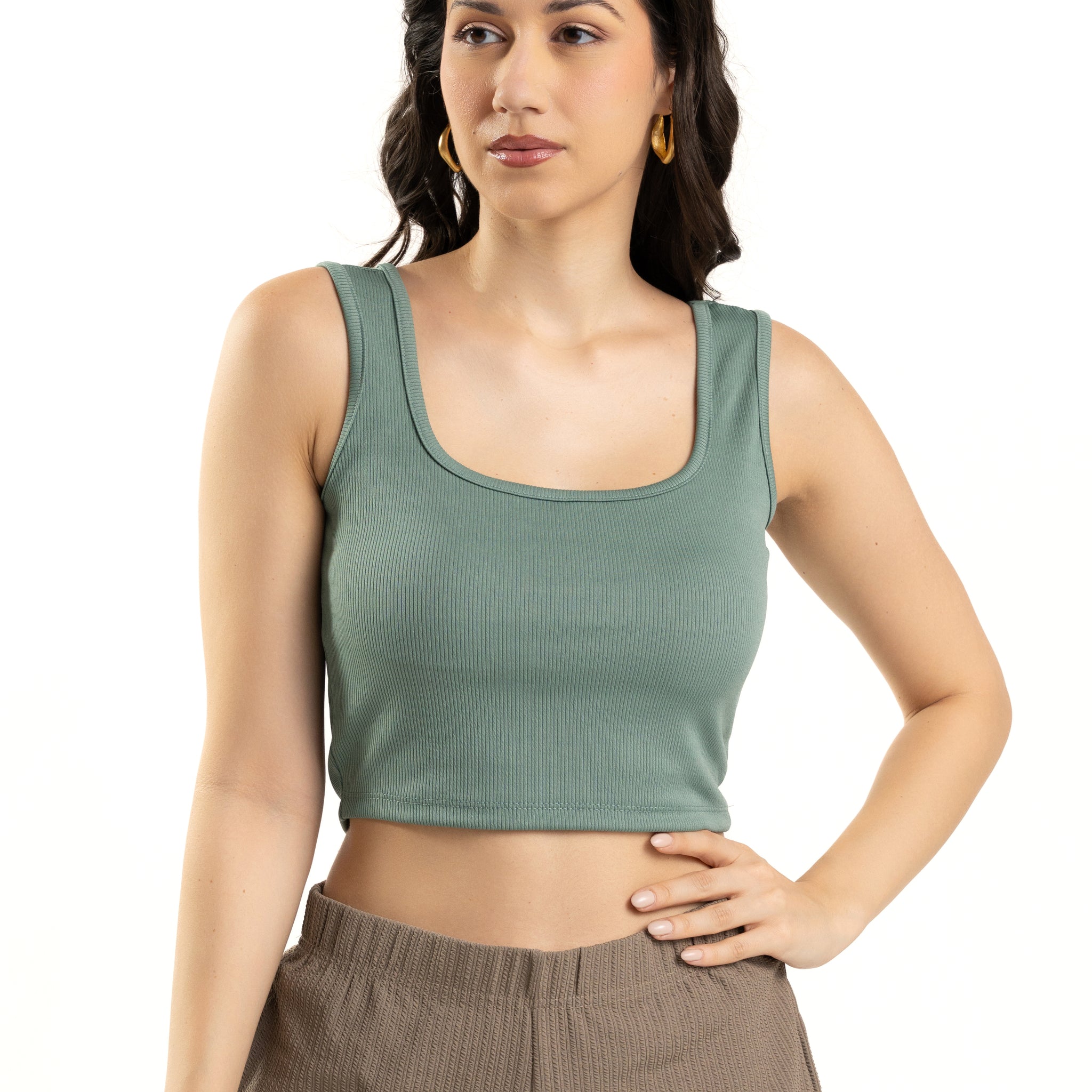 Turquoise Sleeveless Square Neck Crop Top For Women