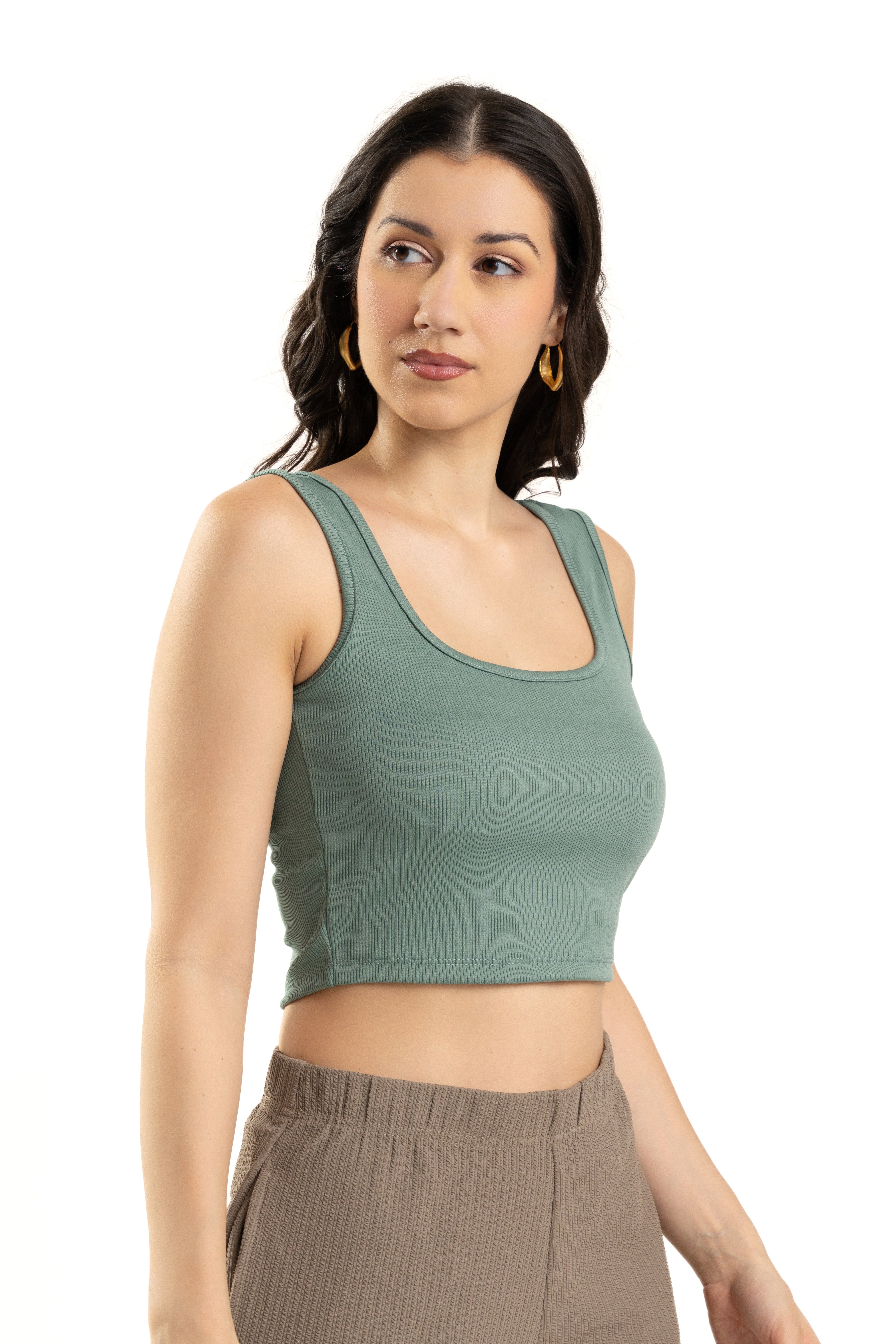 Turquoise Sleeveless Square Neck Crop Top For Women