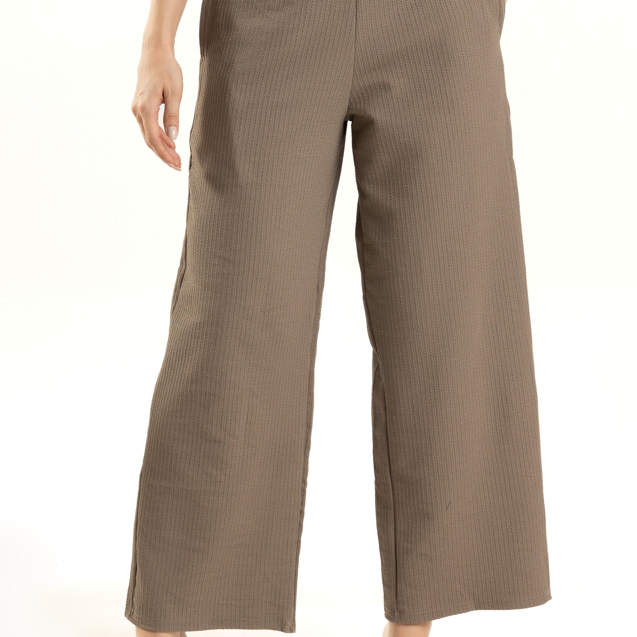 Gray Ribbed Pants with Elasticated Waistband