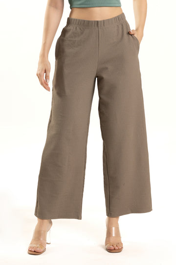 Gray Ribbed Pants with Elasticated Waistband