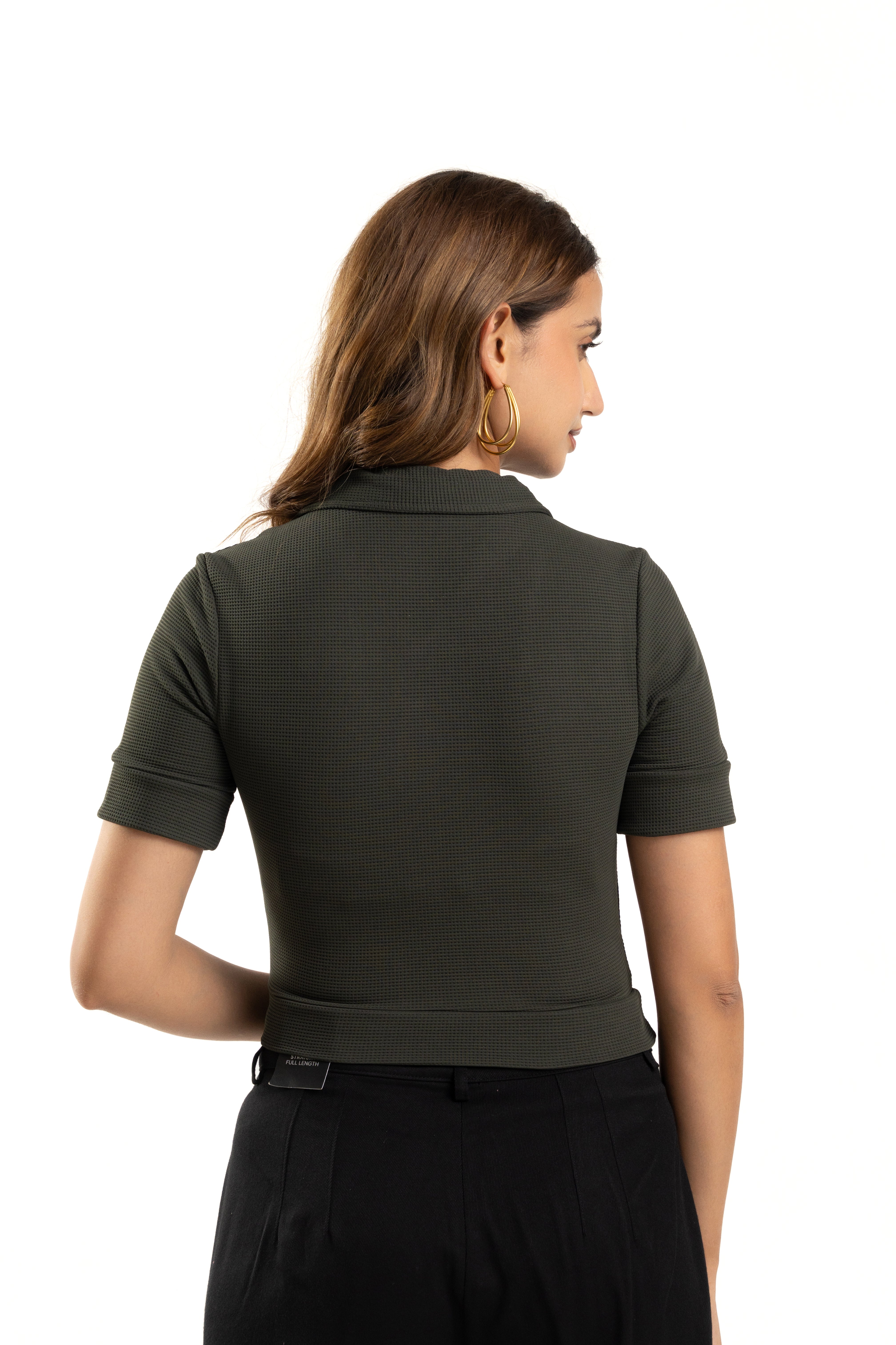 Dark Green Collared Top for Women Stylish Summer Wear