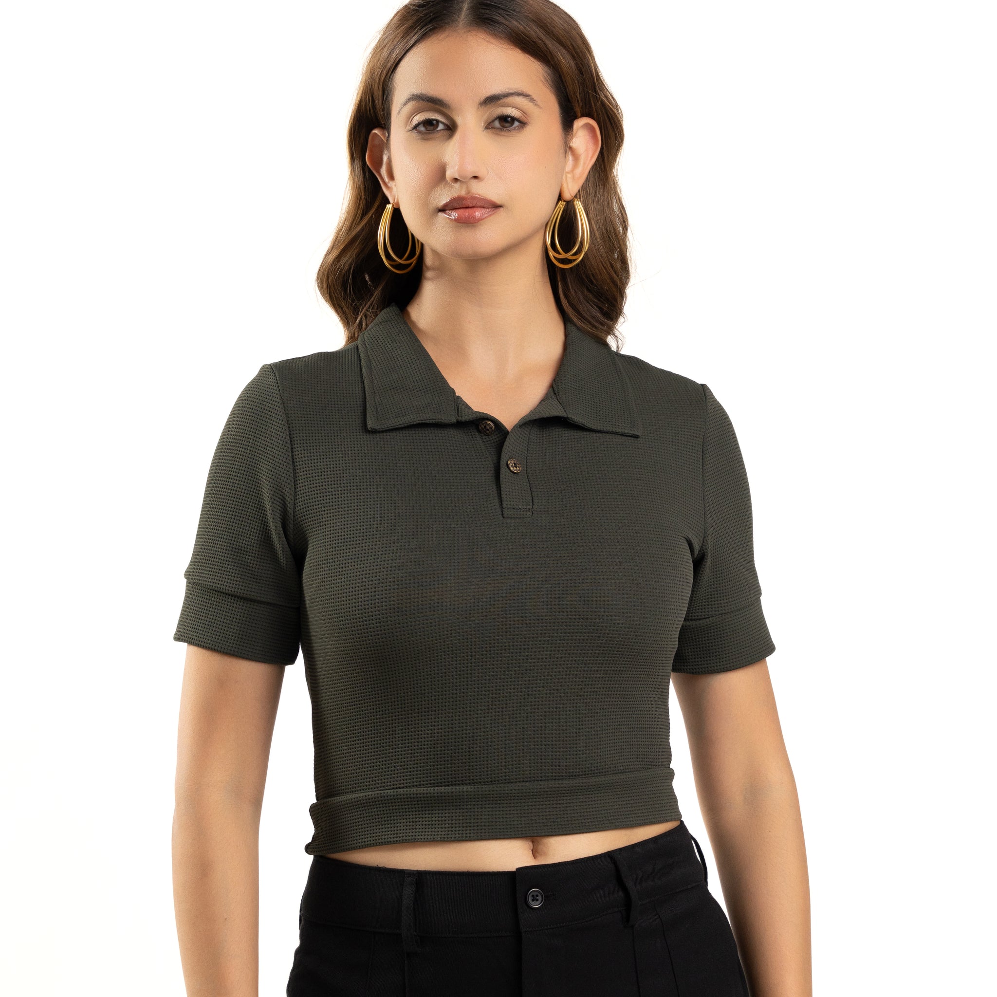 Dark Green Collared Top for Women Stylish Summer Wear