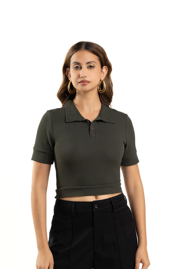 Dark Green Collared Top for Women Stylish Summer Wear