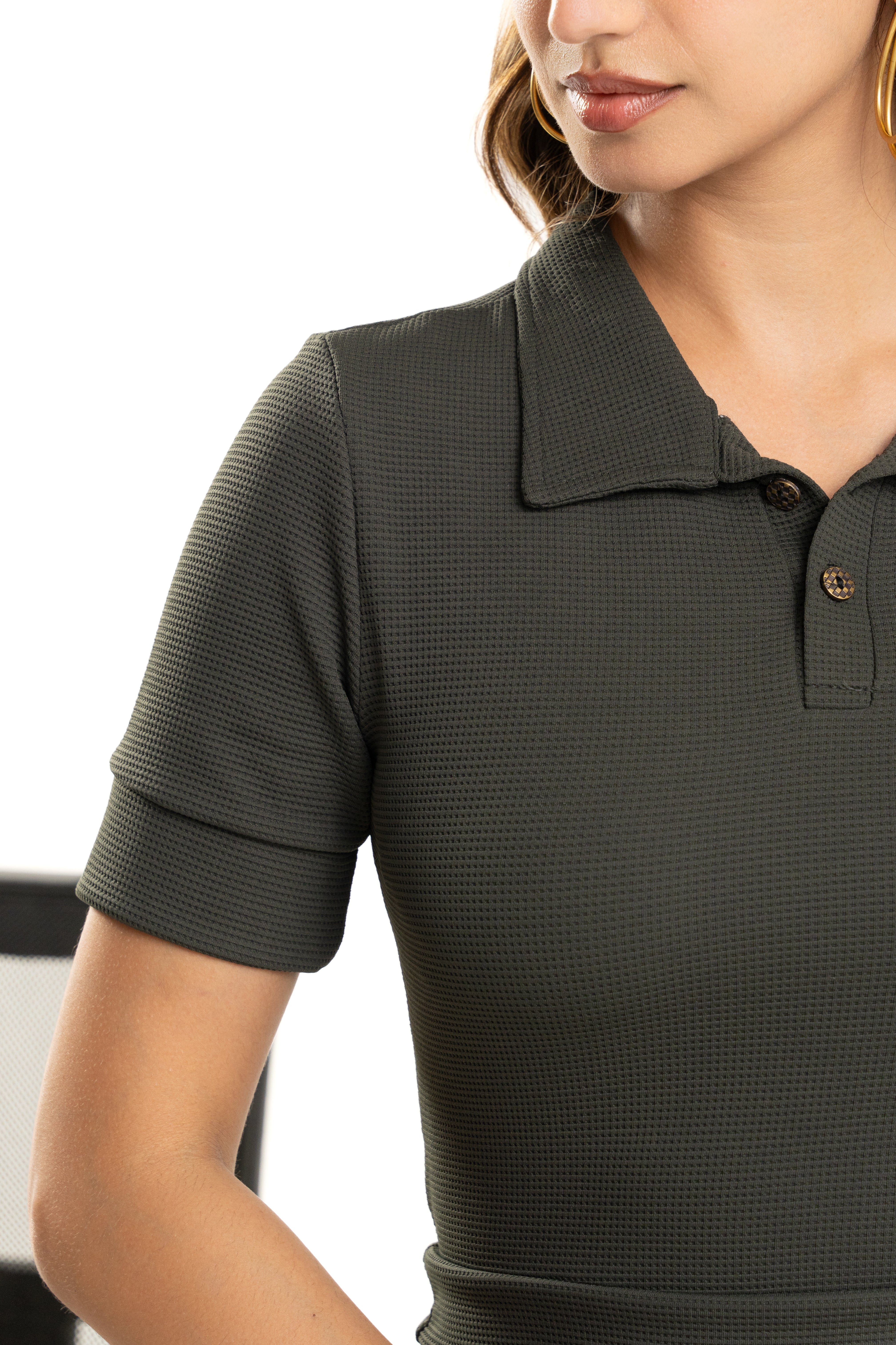 Dark Green Collared Top for Women Stylish Summer Wear