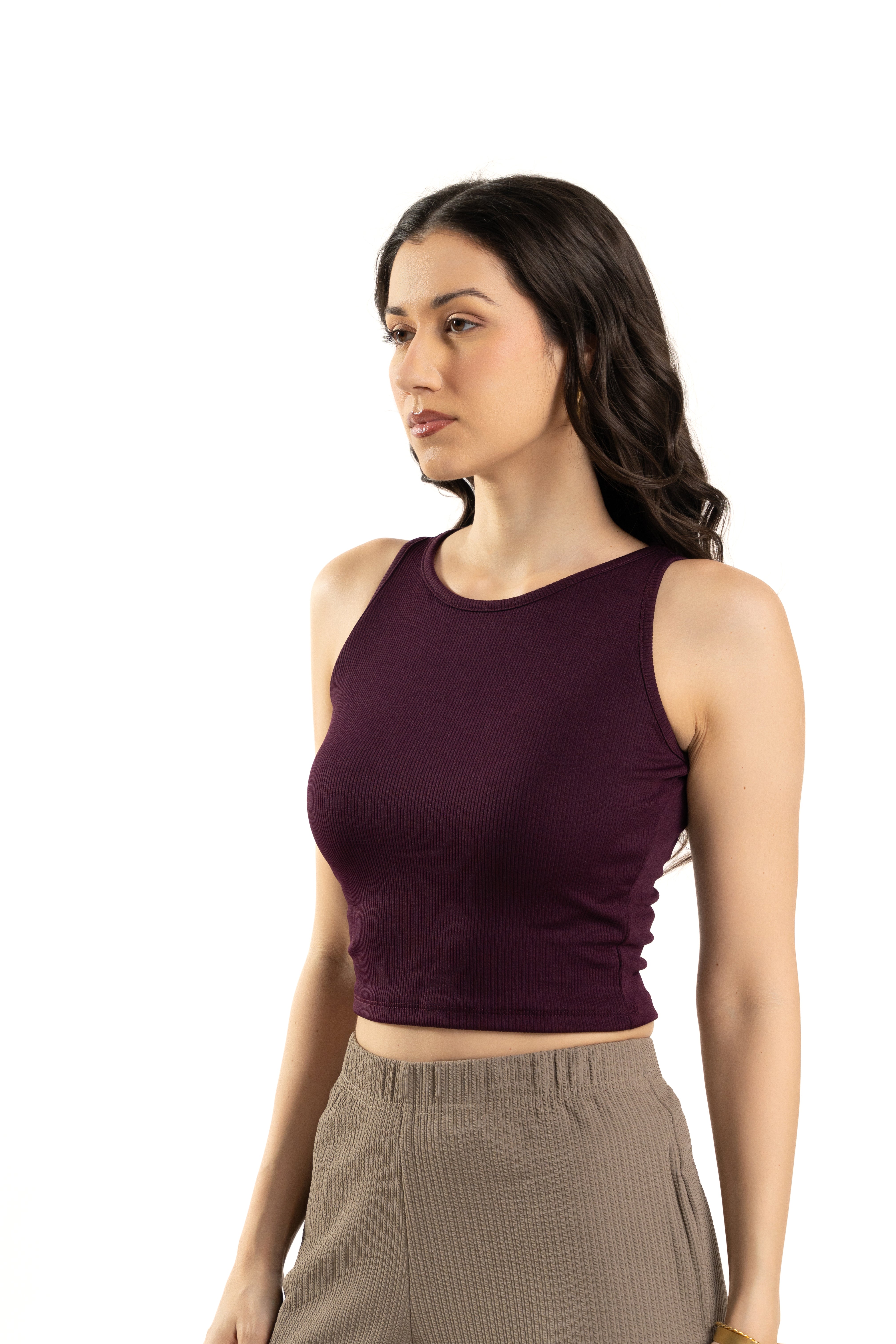 Purple Sleeveless High Neck Tank Top For Women