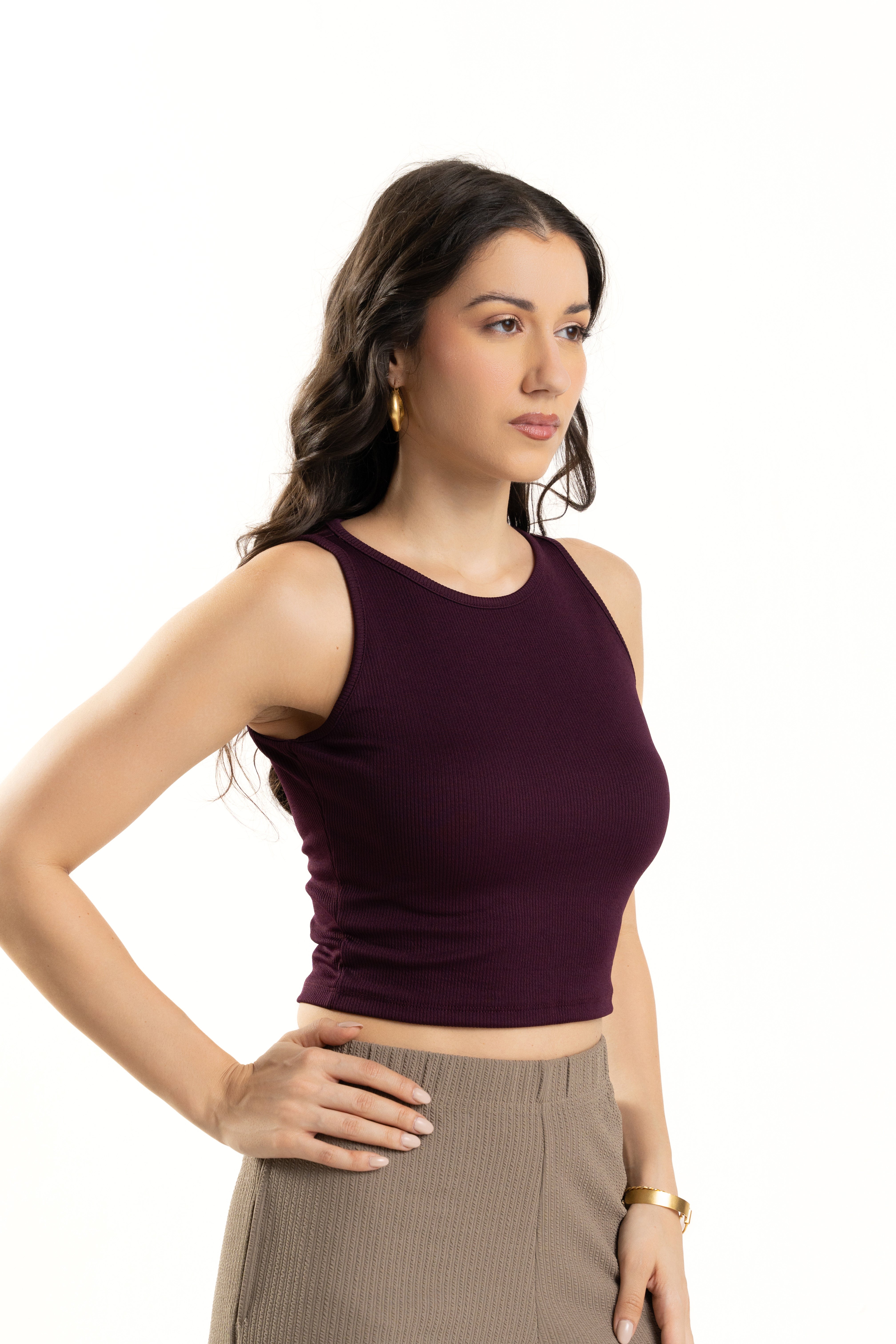Purple Sleeveless High Neck Tank Top For Women