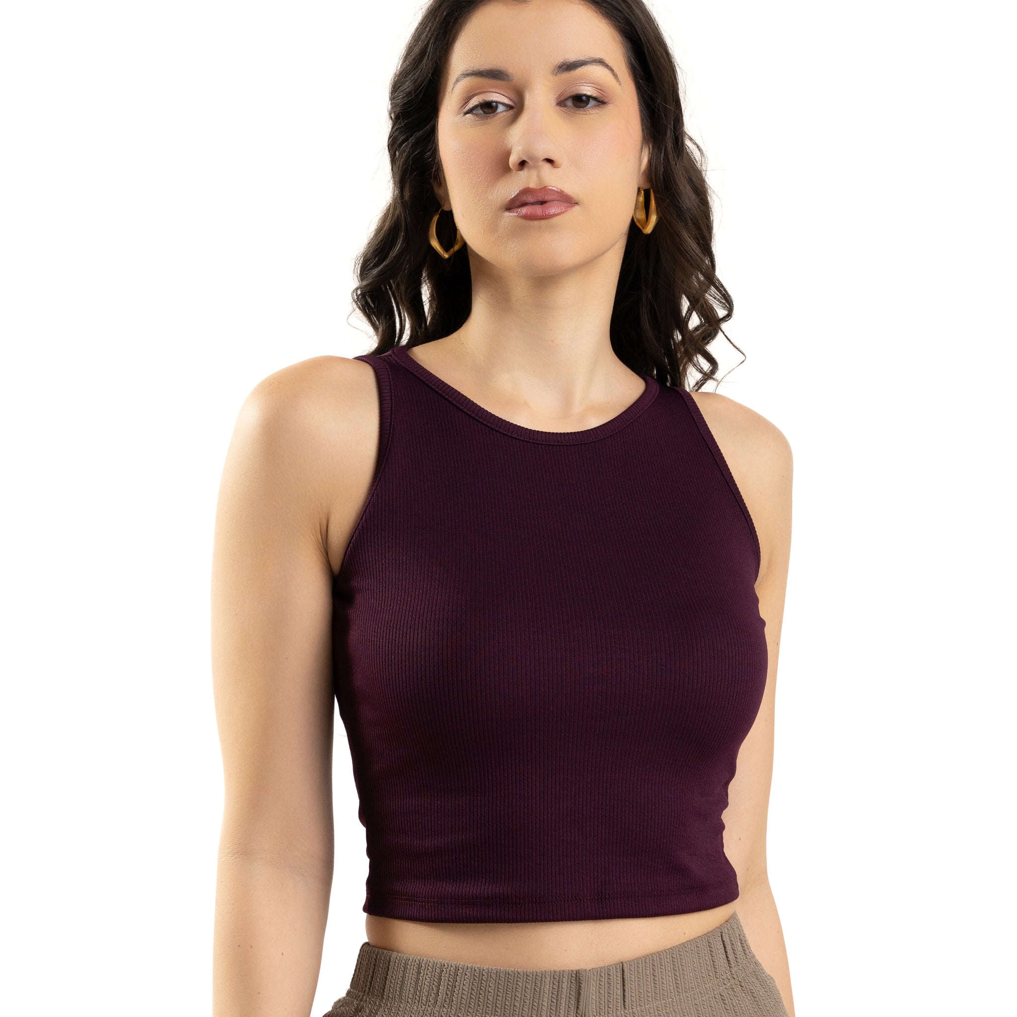 Purple Sleeveless High Neck Tank Top For Women