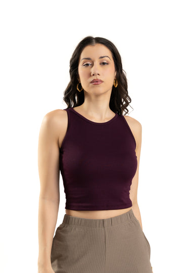 Purple Sleeveless High Neck Tank Top For Women