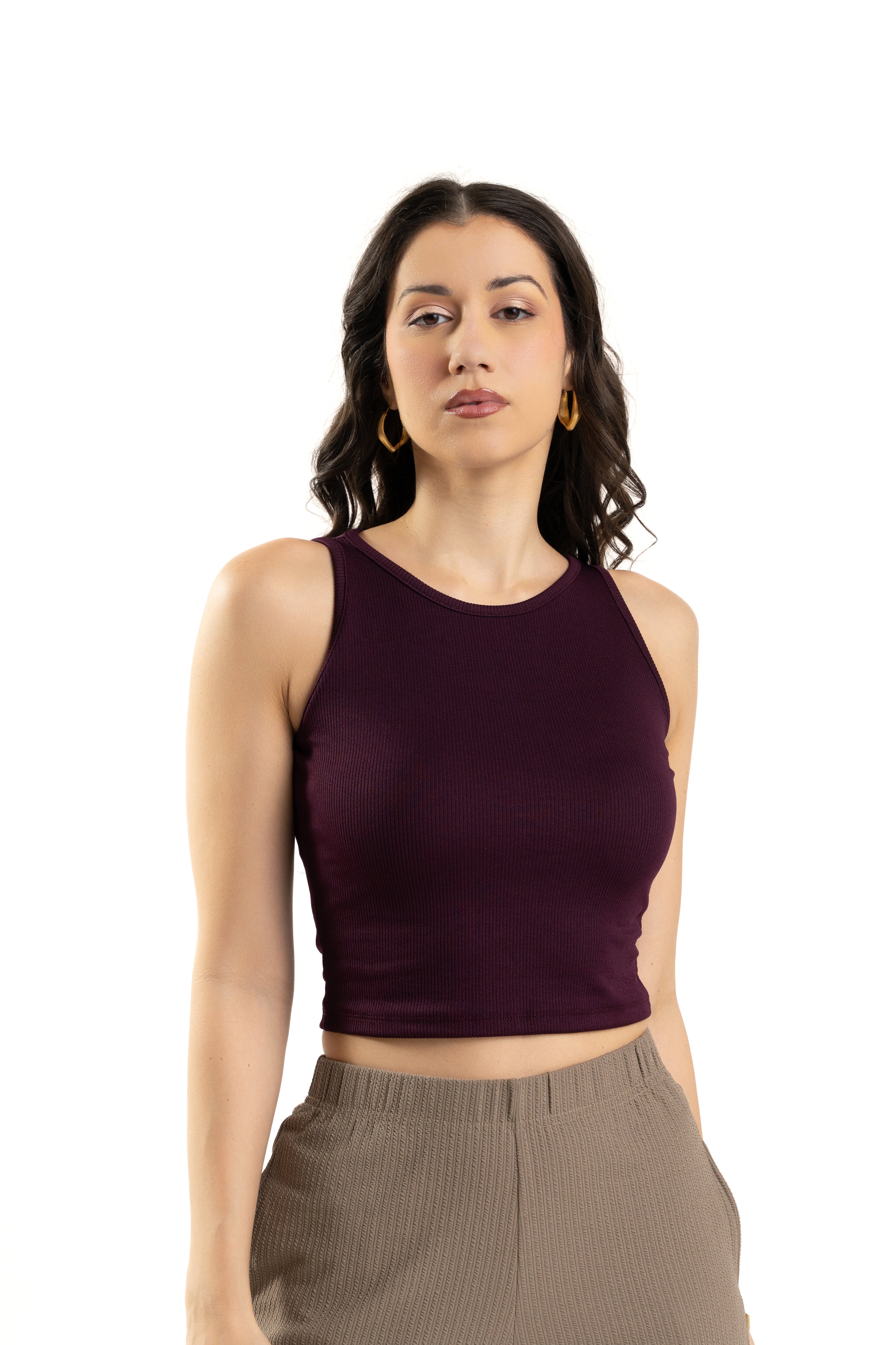 Purple Sleeveless High Neck Tank Top For Women