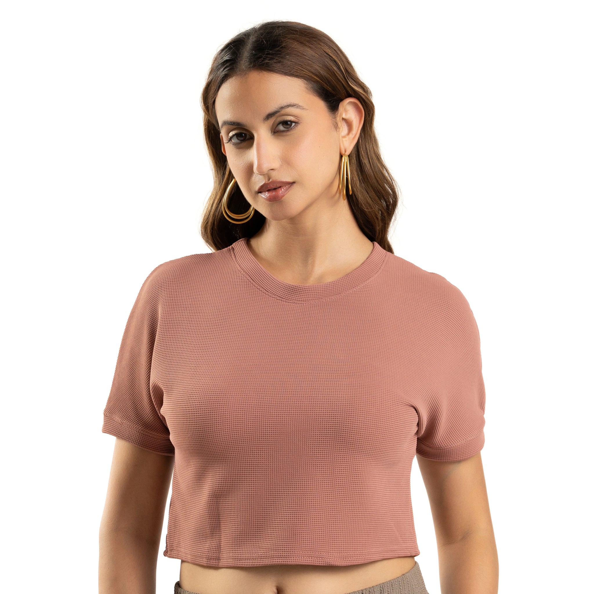 Pink Crop Top for Women Casual Round Neck Summer Wear