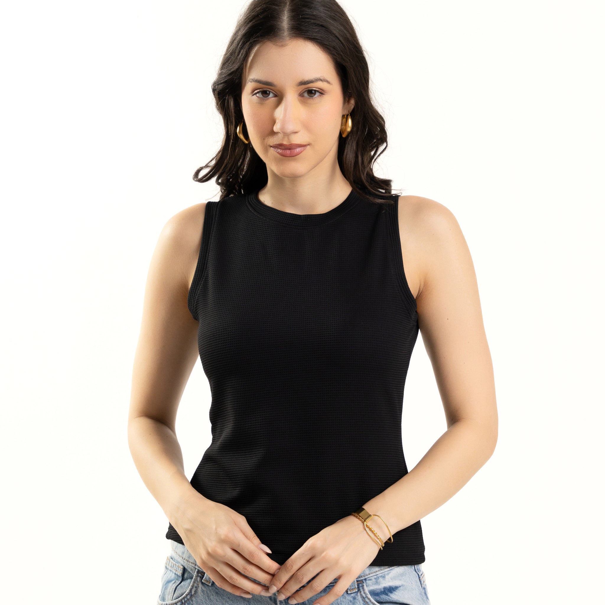 Black Tank Top for Women Sleeveless Round Neck Casual
