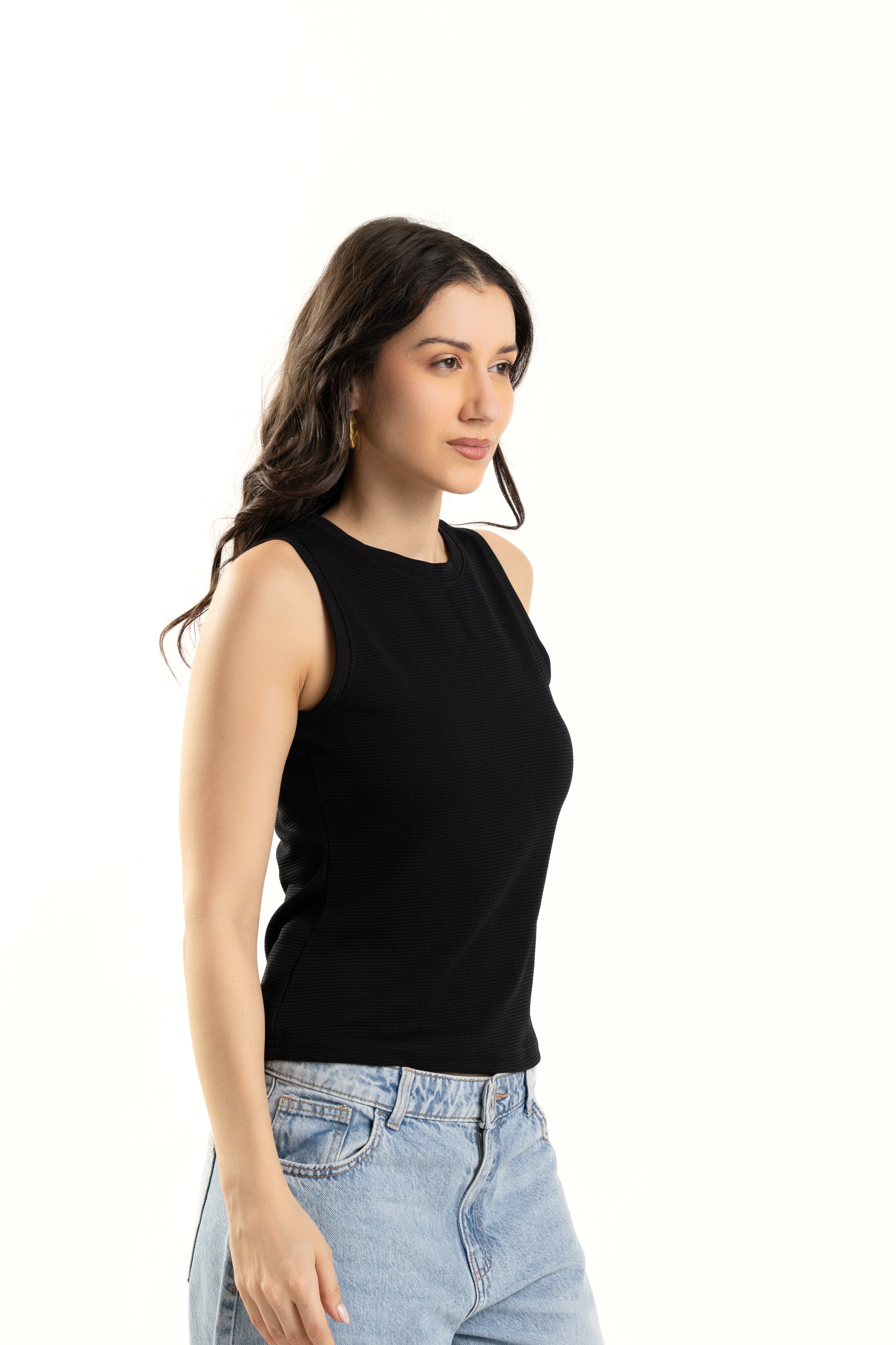 Black Tank Top for Women Sleeveless Round Neck Casual