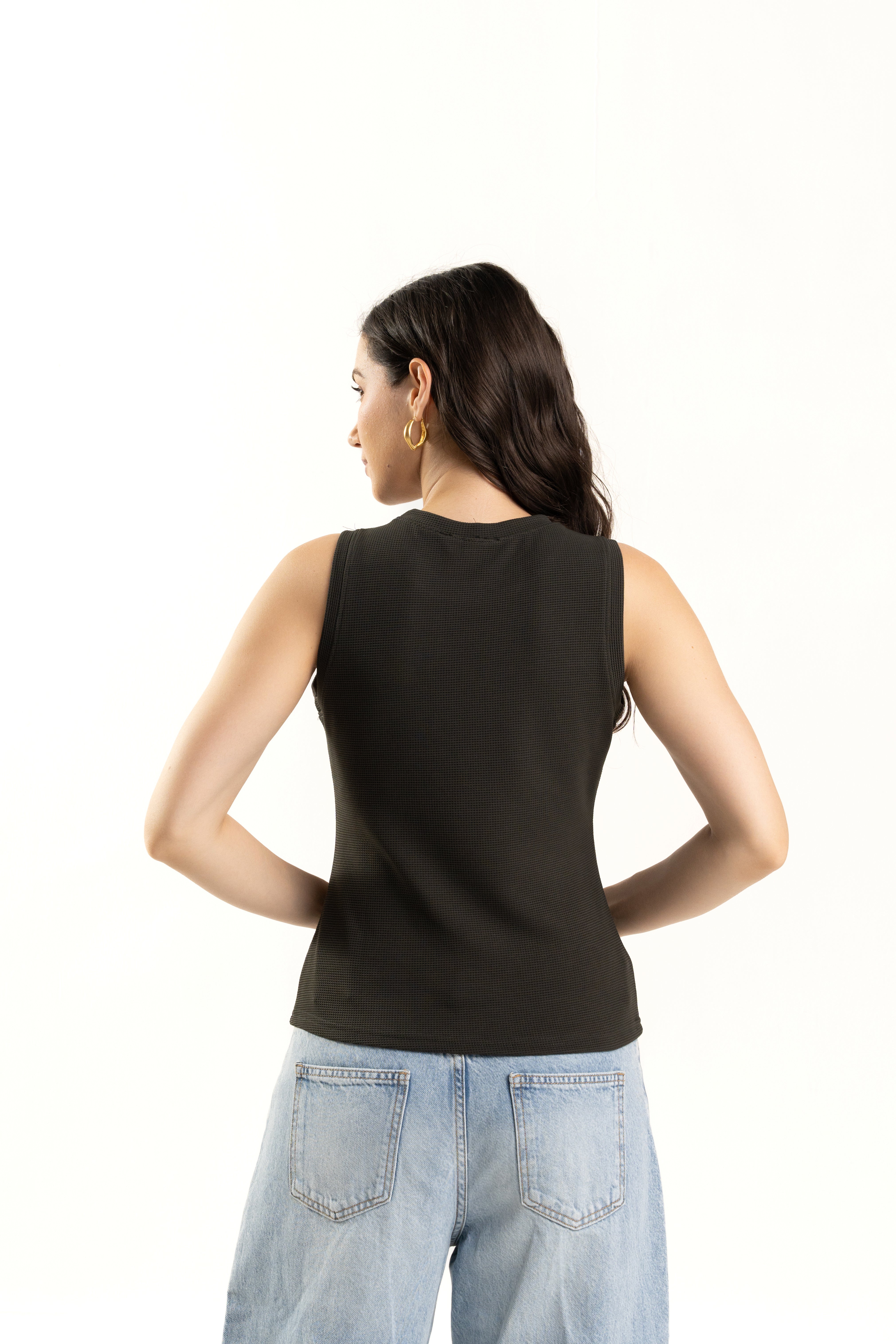 Dark Green Tank Top for Women Sleeveless Round Neck Casual