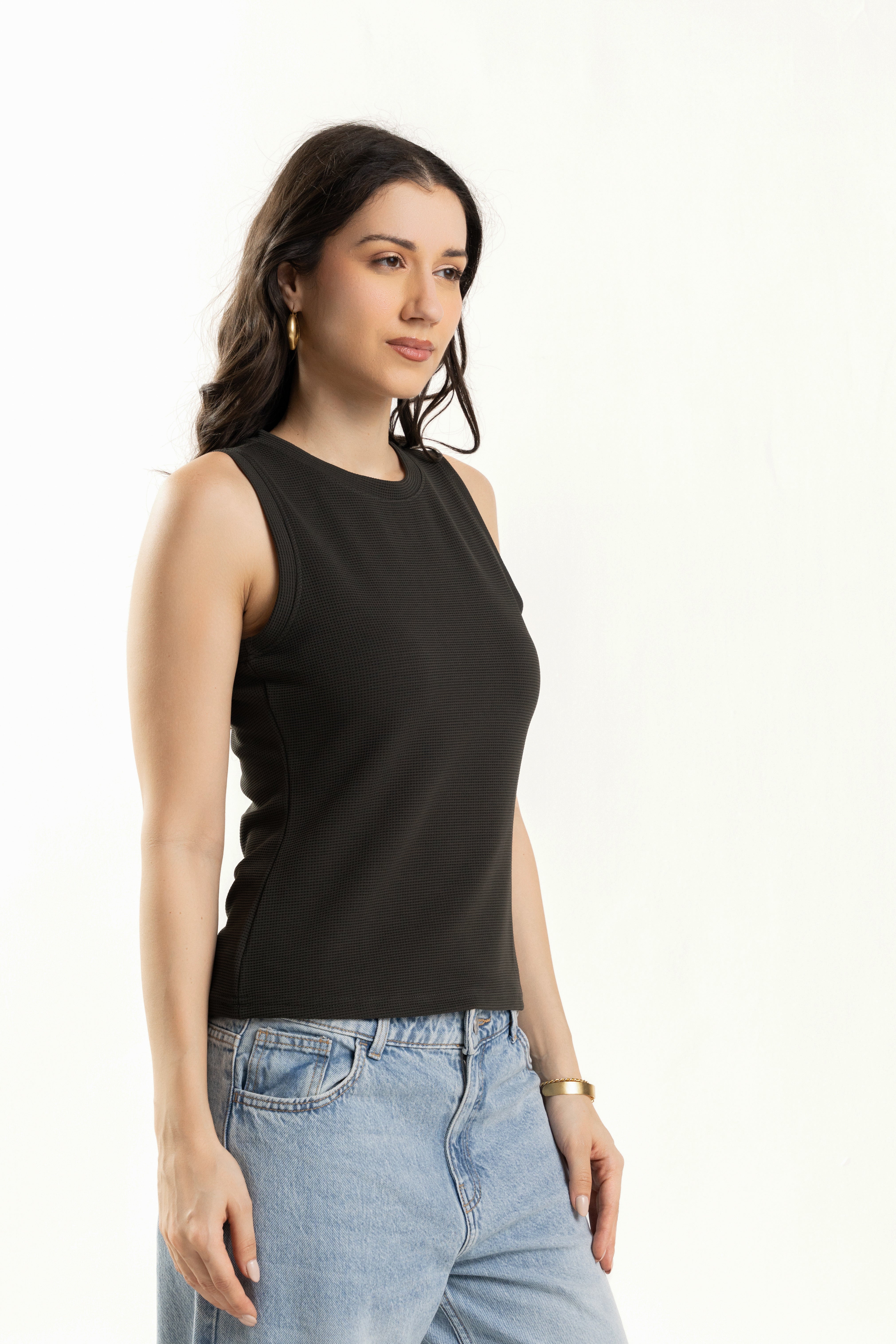 Dark Green Tank Top for Women Sleeveless Round Neck Casual