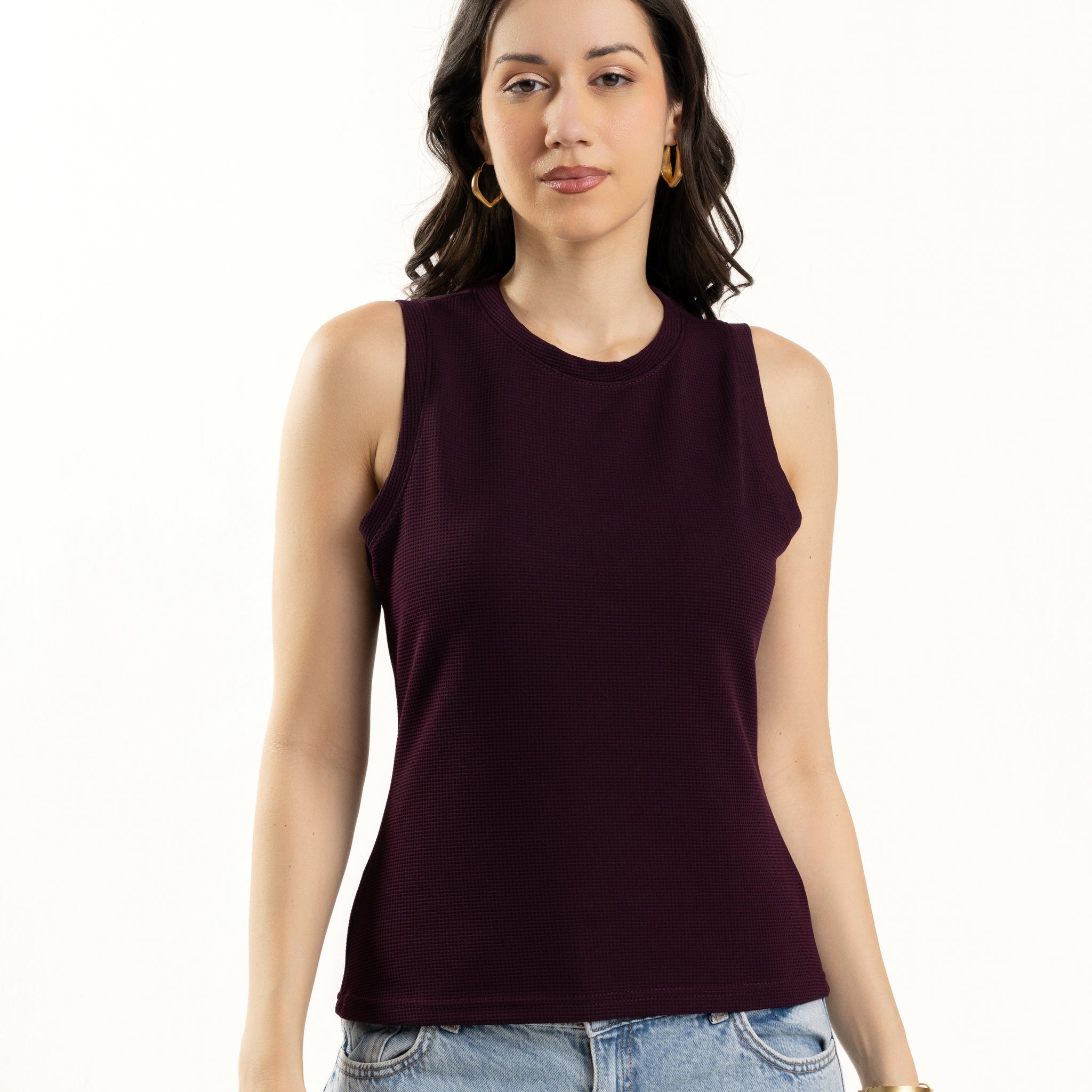 Wine Tank Top for Women Sleeveless Round Neck Casual