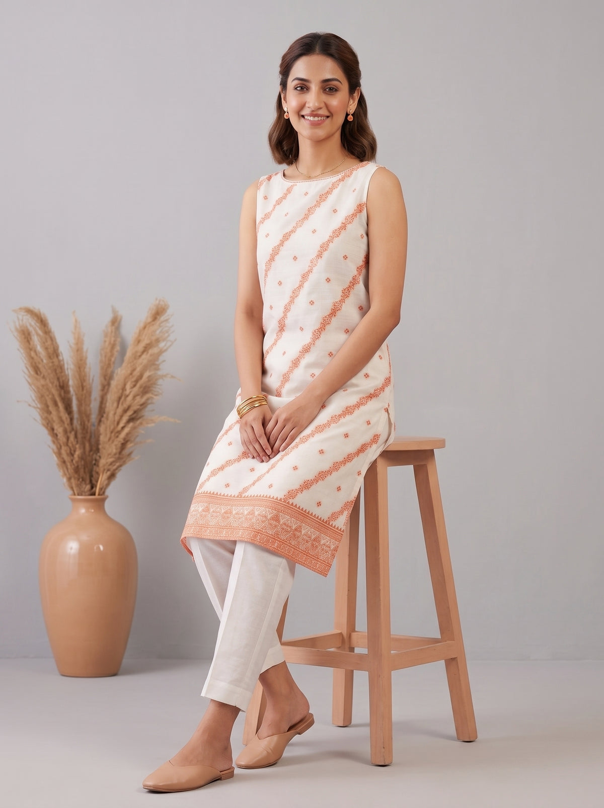 Cotton Jacquard Kurta & Pant Co-Ord Set