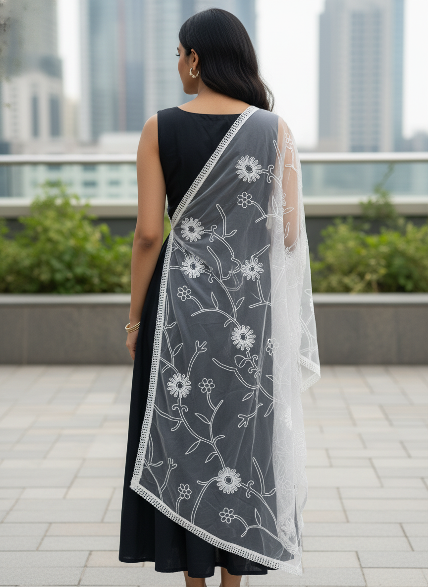 Floral Embroidered Dupatta For Festive Look Trendy Ethnic Style