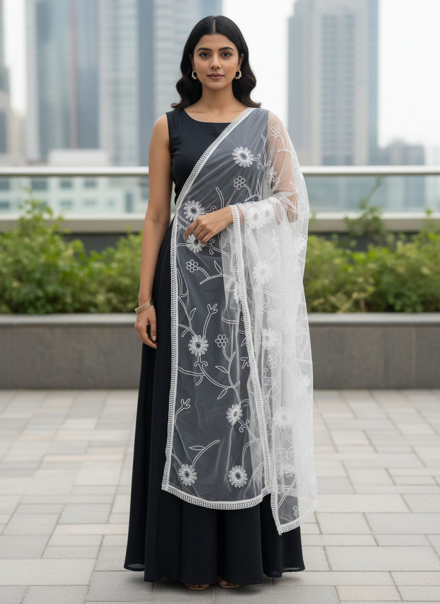 Floral Embroidered Dupatta For Festive Look Trendy Ethnic Style