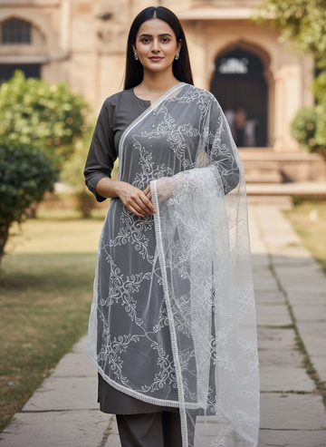 Elegant Embroidered Net Dupatta Designer Ethnic Party Style