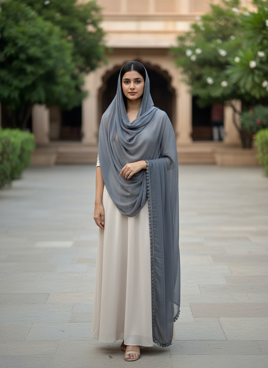Gray Soft Flowy Dupatta for Festive, Everyday and Traditional Outfits
