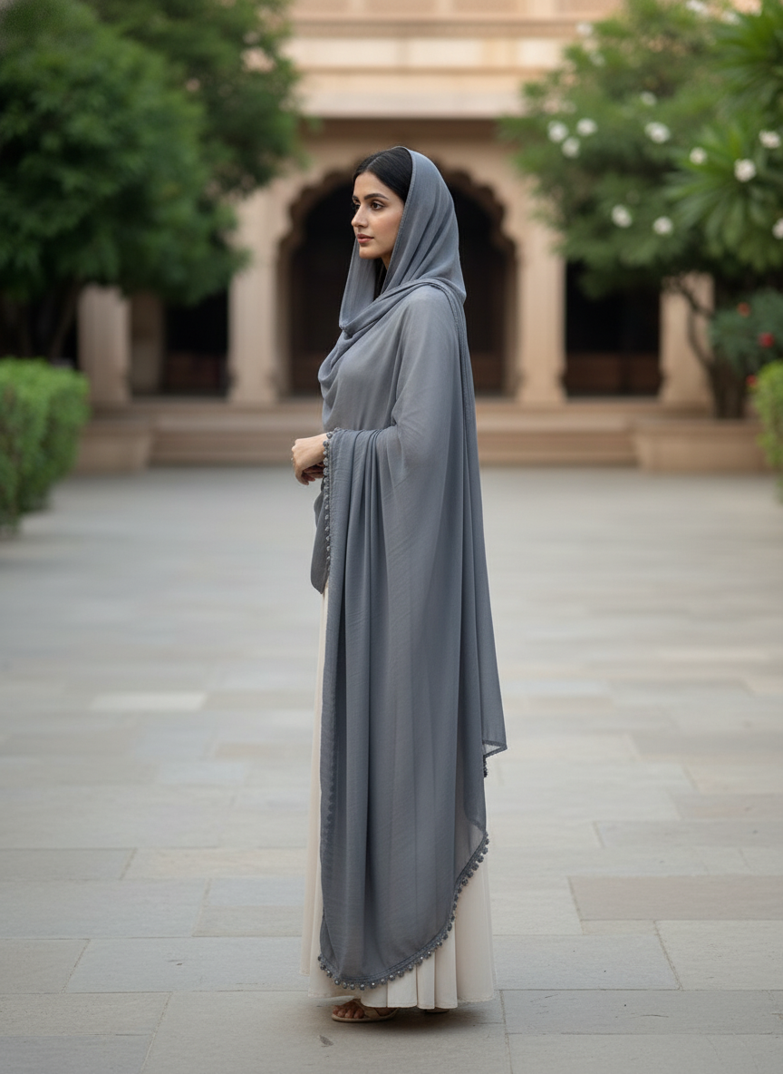 Gray Soft Flowy Dupatta for Festive, Everyday and Traditional Outfits