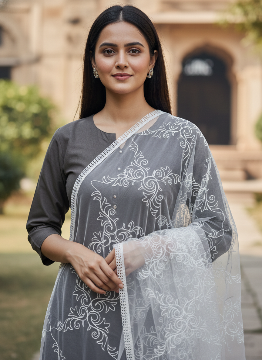 Elegant Embroidered Net Dupatta Designer Ethnic Party Style