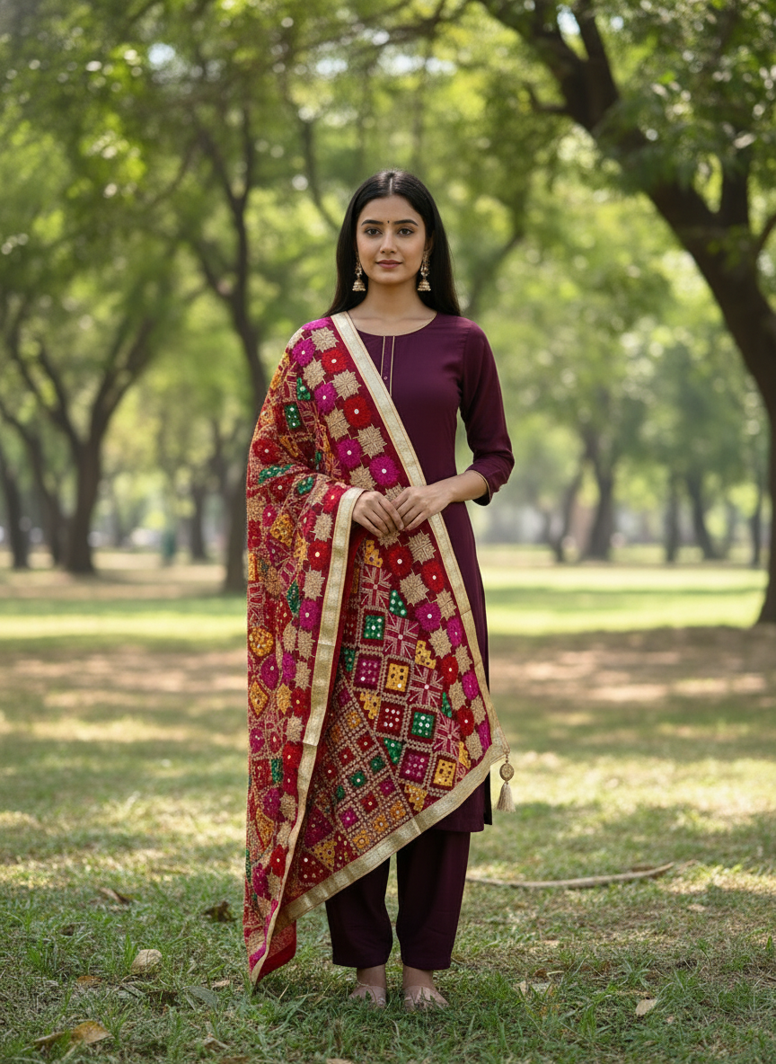 Maroon Elegant Traditional Embroidered Dupatta for Festive Wear