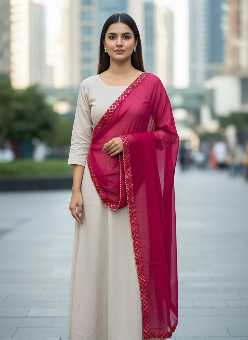 Pink Lightweight Designer Dupatta with Minimal Elegant Detailing