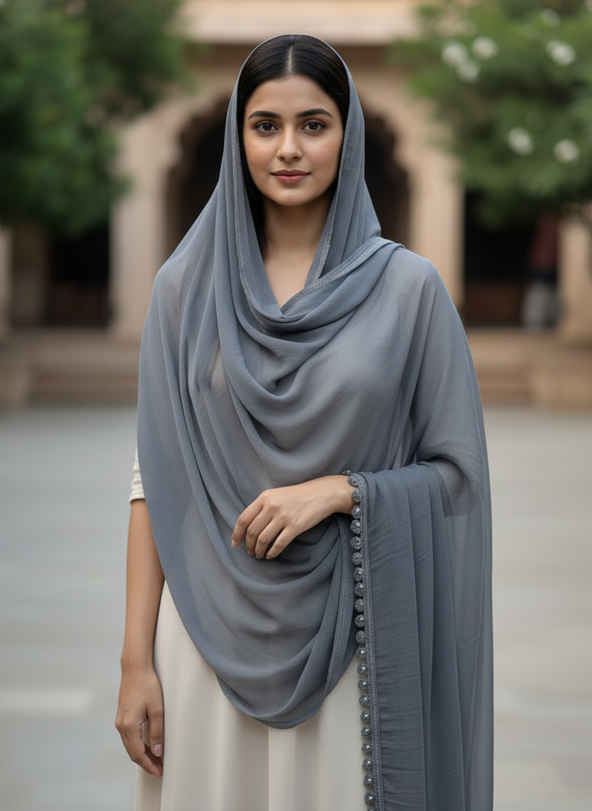 Gray Soft Flowy Dupatta for Festive, Everyday and Traditional Outfits