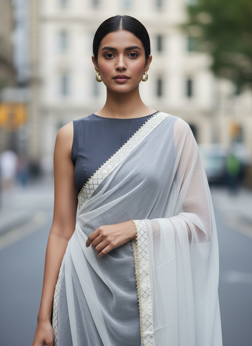 White Lightweight Designer Dupatta with Minimal Elegant Detailing