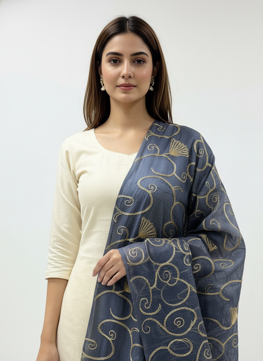 Gray Elegant Ethnic Embroidered Dupatta for Festive and Traditional Wear
