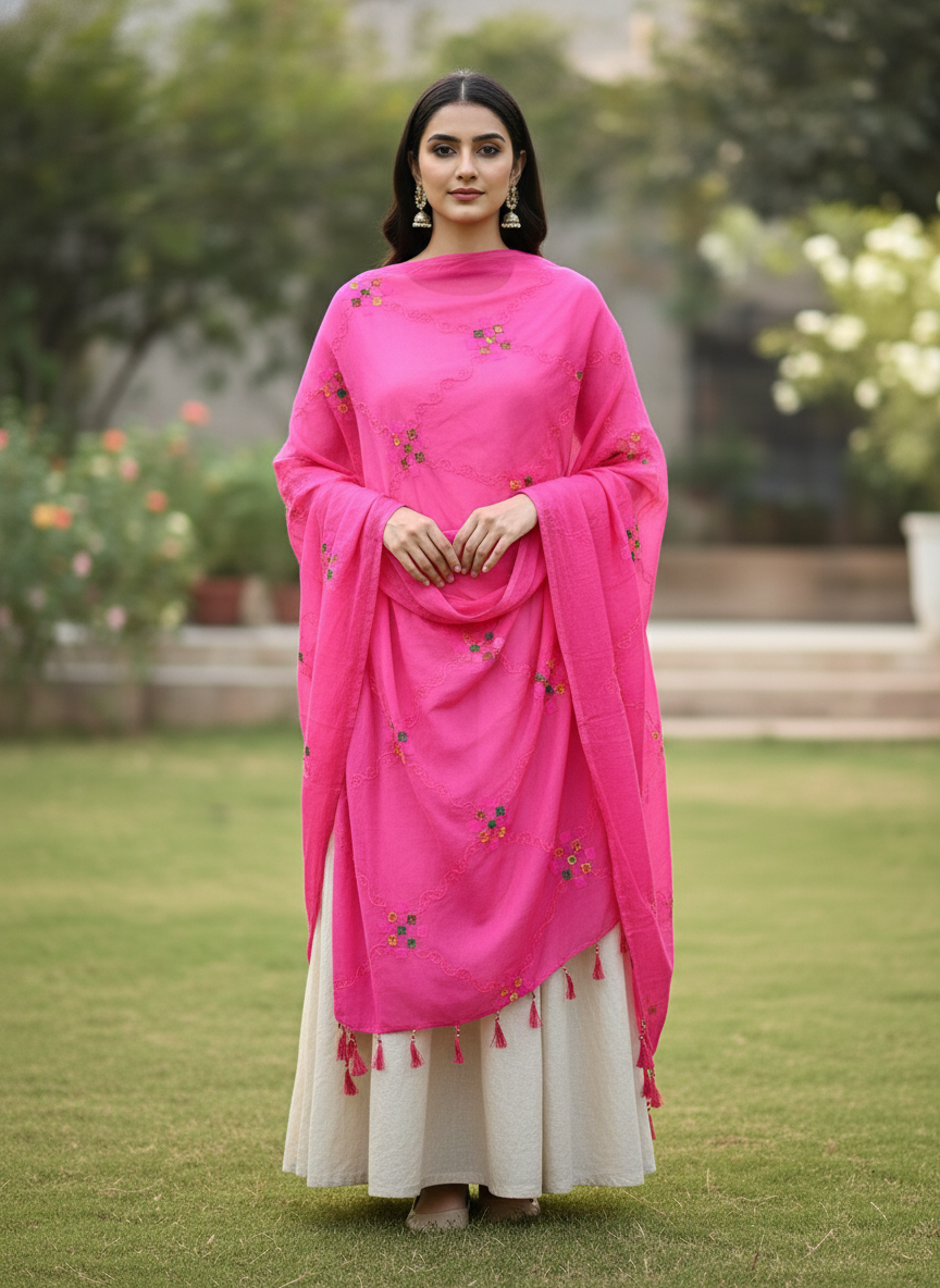 Pink Embroidered Soft Fabric Dupatta for Traditional Occasions
