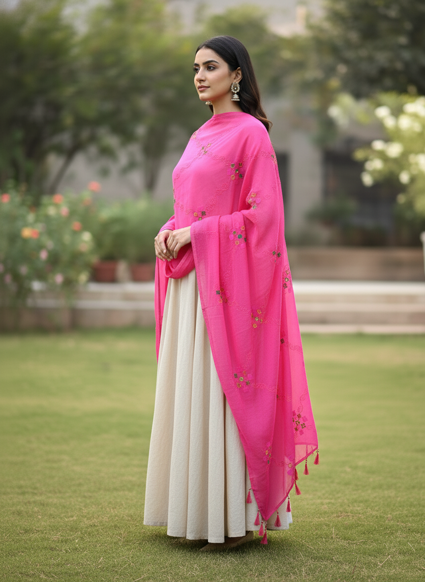 Pink Embroidered Soft Fabric Dupatta for Traditional Occasions