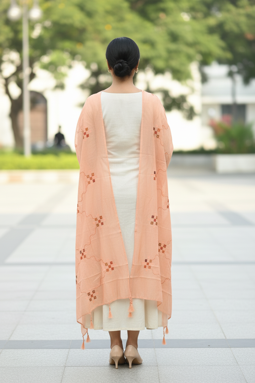 Peach Embroidered Soft Fabric Dupatta for Traditional Occasions