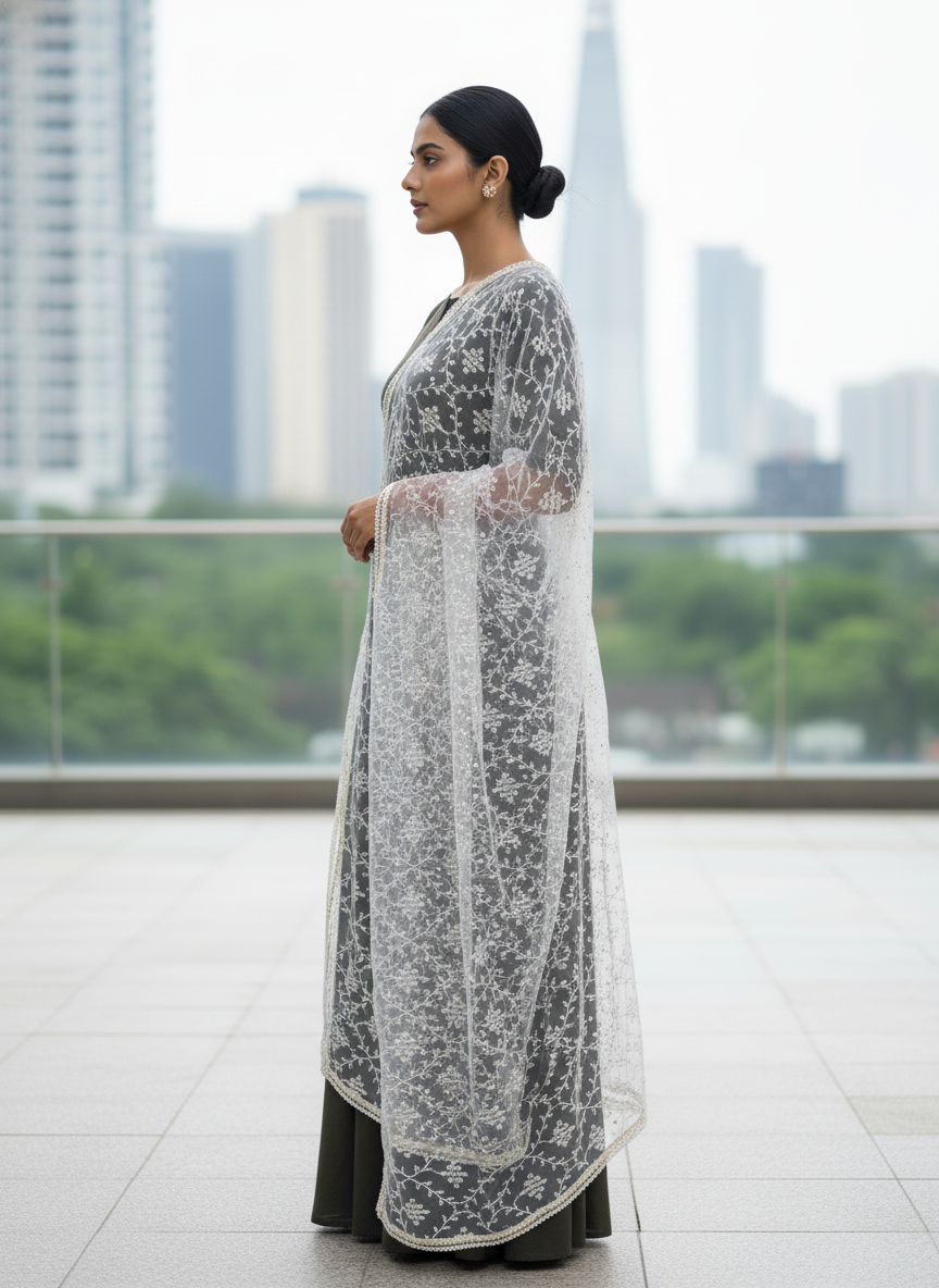 Net Embroidered Dupatta Designer Ethnic Party Wear Style