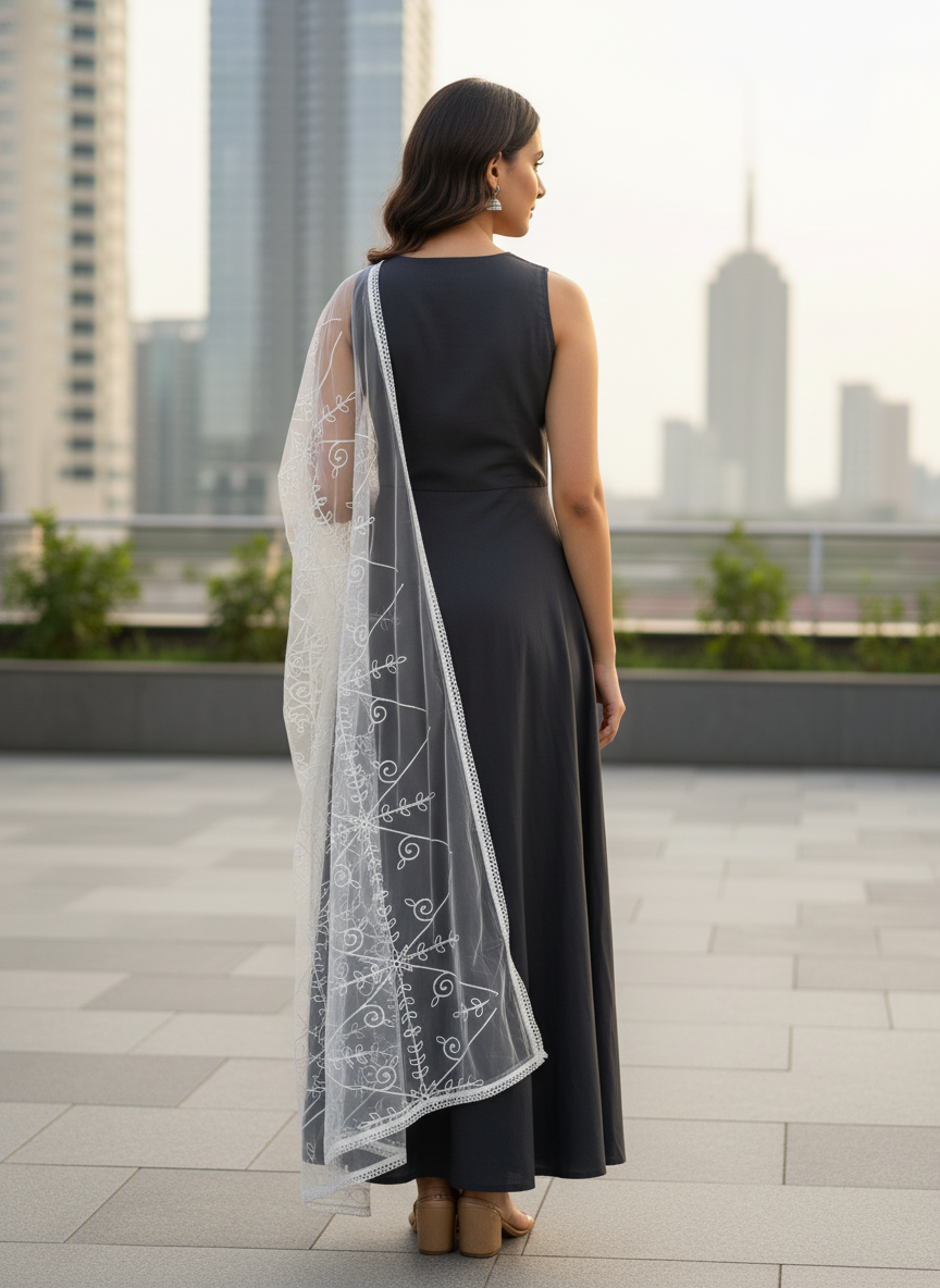 Designer Embroidered Net Dupatta Elegant Ethnic Party Fashion