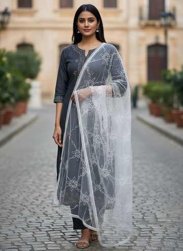 Geometric Embroidered Net Dupatta Designer Ethnic Party Wear