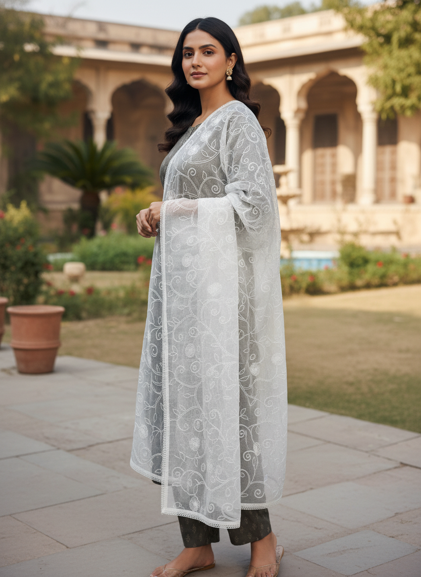 Delicate Chikankari Embroidered Dupatta for Ethnic Wear